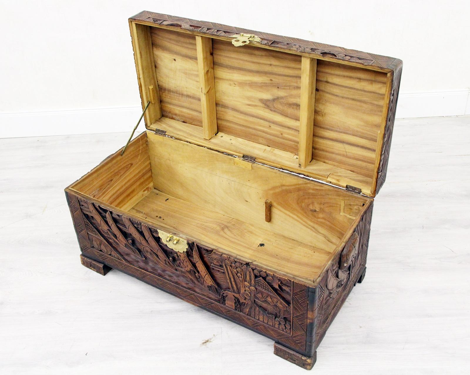 Early 20th Century Antique China Chest Sandalwood Hand Carved Coffee Table For Sale