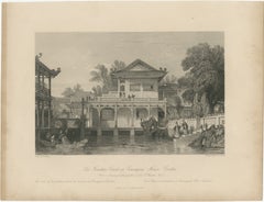 Antique China Consequa House Canton Print – Thomas Allom Steel Engraving 1843