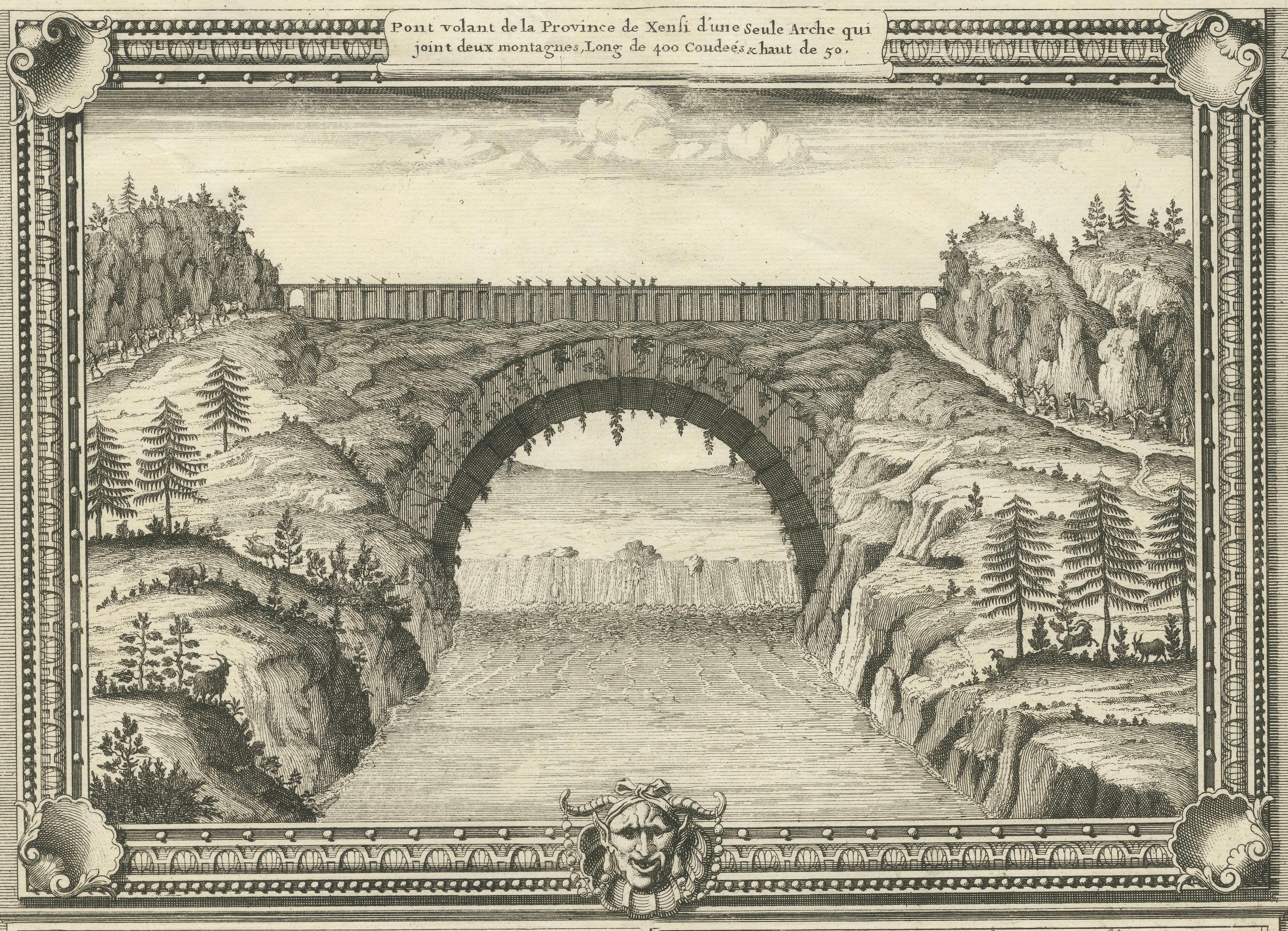 Antique China Costume & Xensi Bridge Engraving, Chatelain, 1719