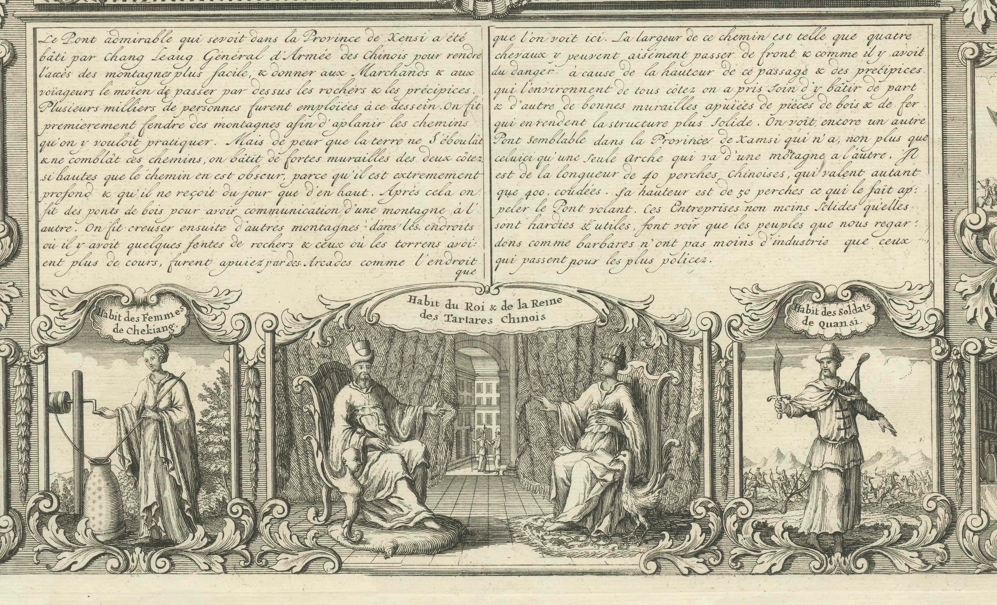Antique China Costume & Xensi Bridge Engraving, Chatelain, 1719