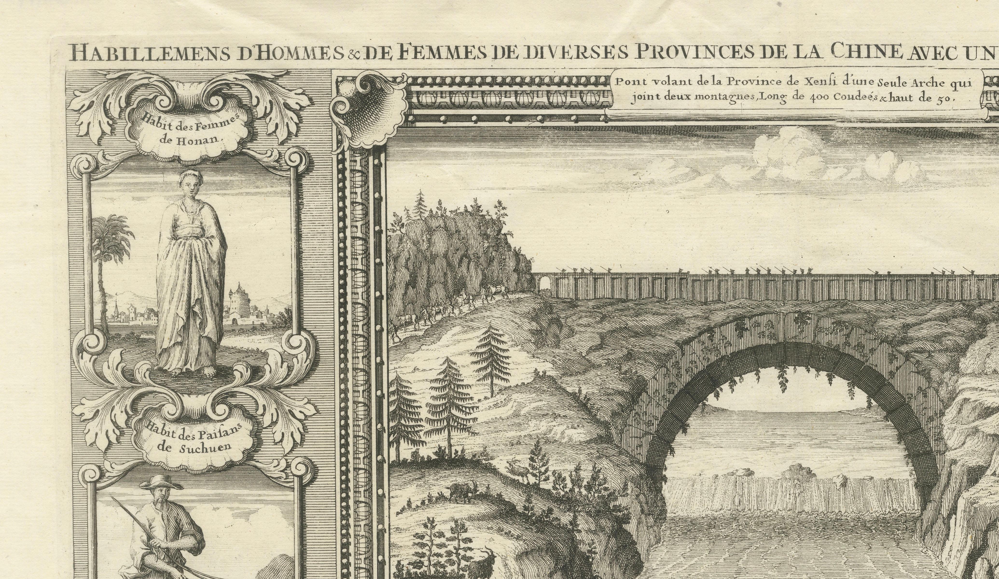 Antique China Costume & Xensi Bridge Engraving, Chatelain, 1719