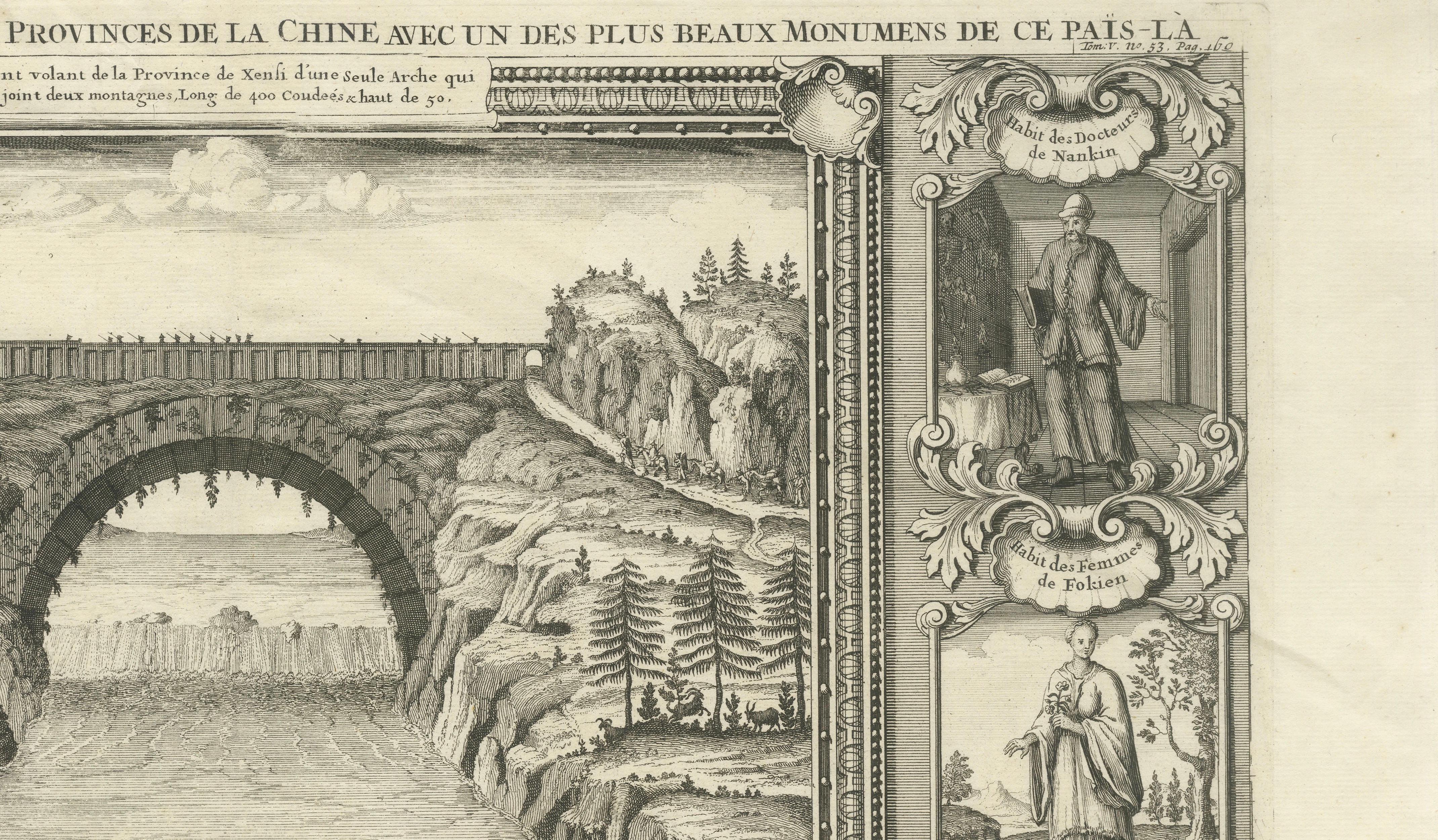 Antique China Costume & Xensi Bridge Engraving, Chatelain, 1719