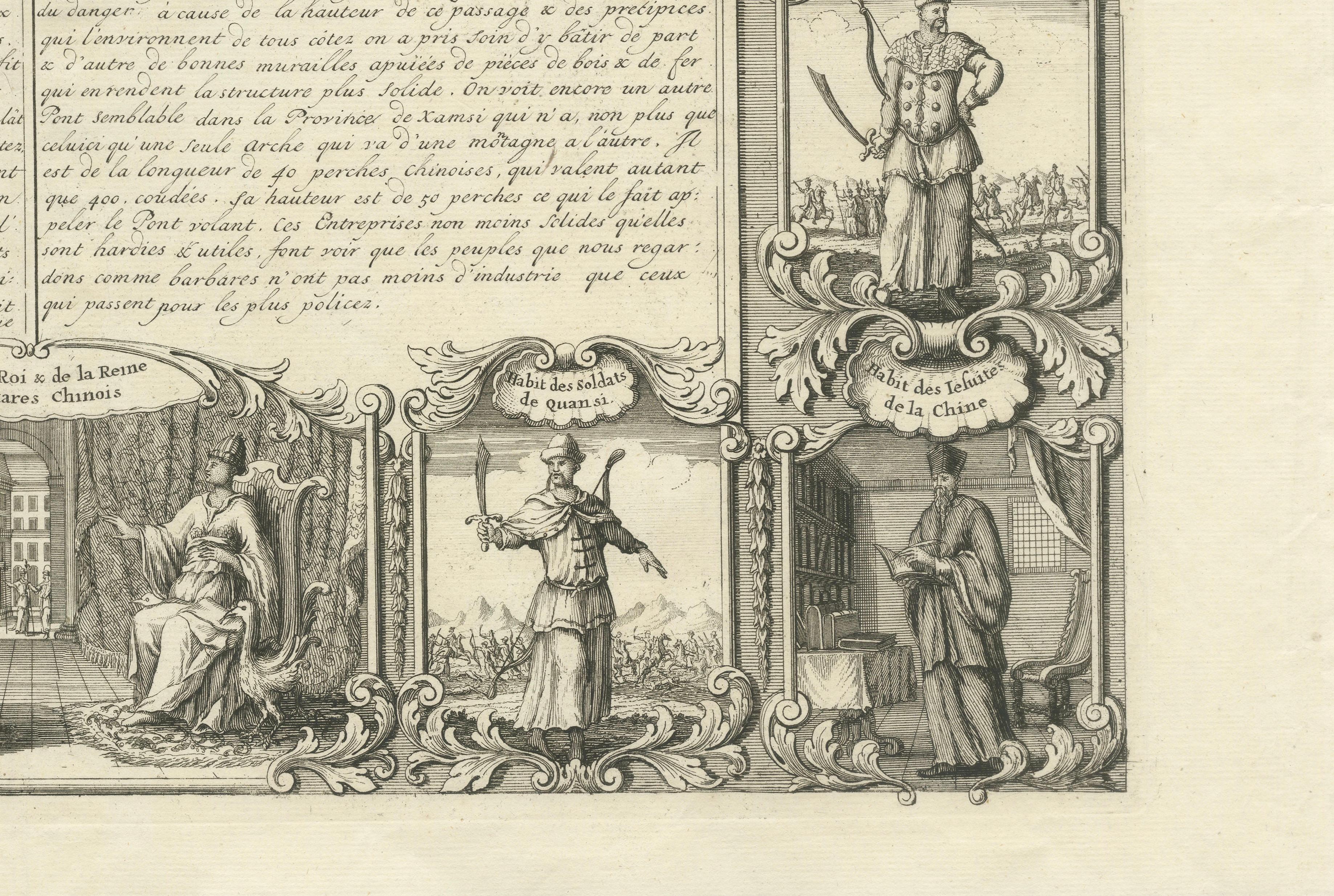 Antique China Costume & Xensi Bridge Engraving, Chatelain, 1719