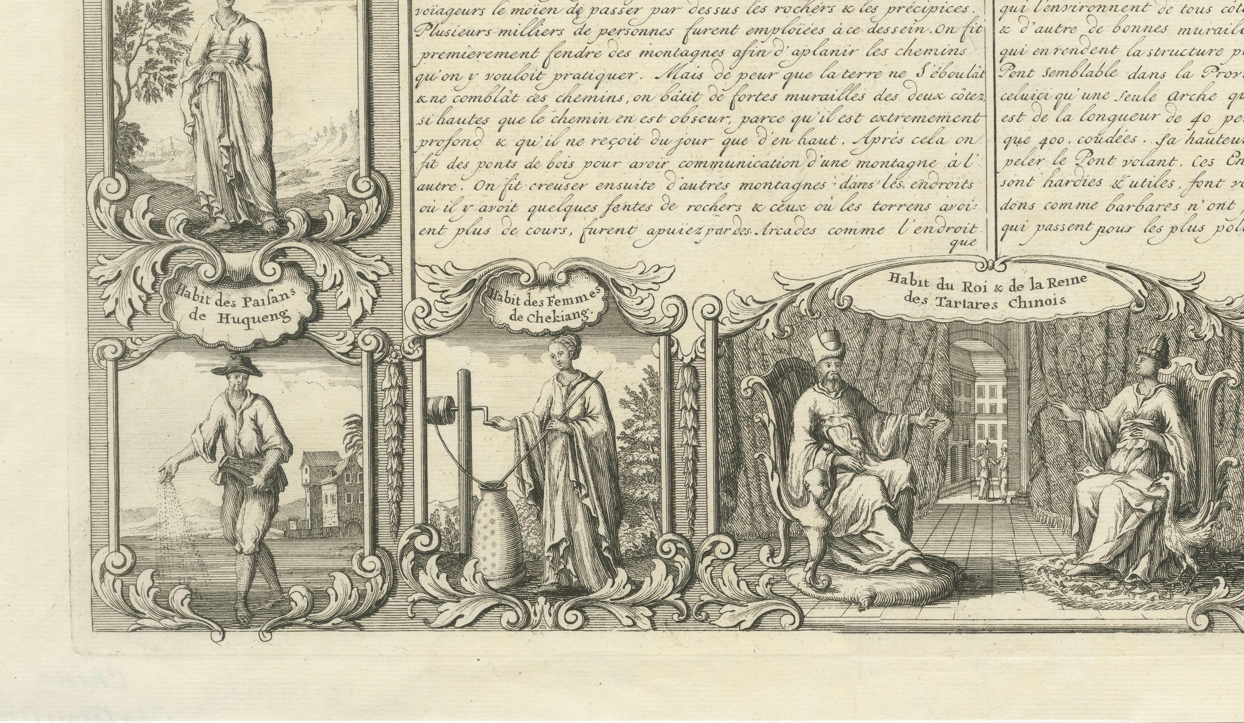 Antique China Costume & Xensi Bridge Engraving, Chatelain, 1719