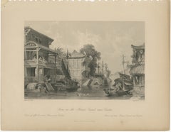 Antique China Honan Canal Canton Print – Thomas Allom Steel Engraving, 1843