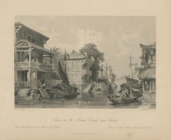 Antique China Honan Canal Canton Print – Thomas Allom Steel Engraving, 1843