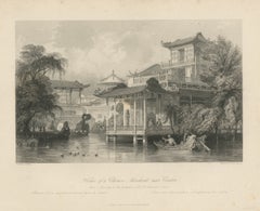 Antique China Merchant House Canton Print – Thomas Allom Steel Engraving, 1843