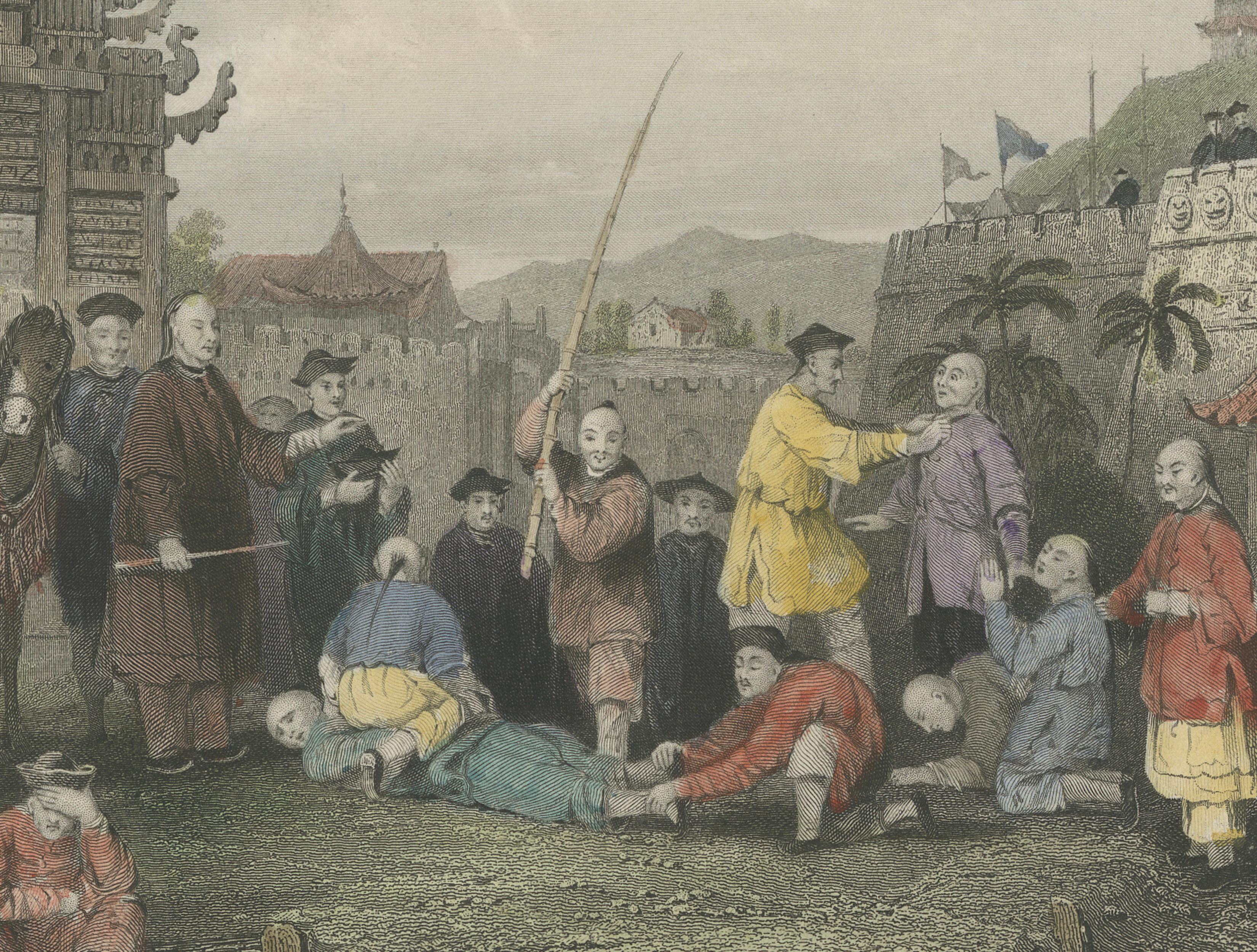 Antique China Punishment of the Bastinado Print – Thomas Allom, 1843