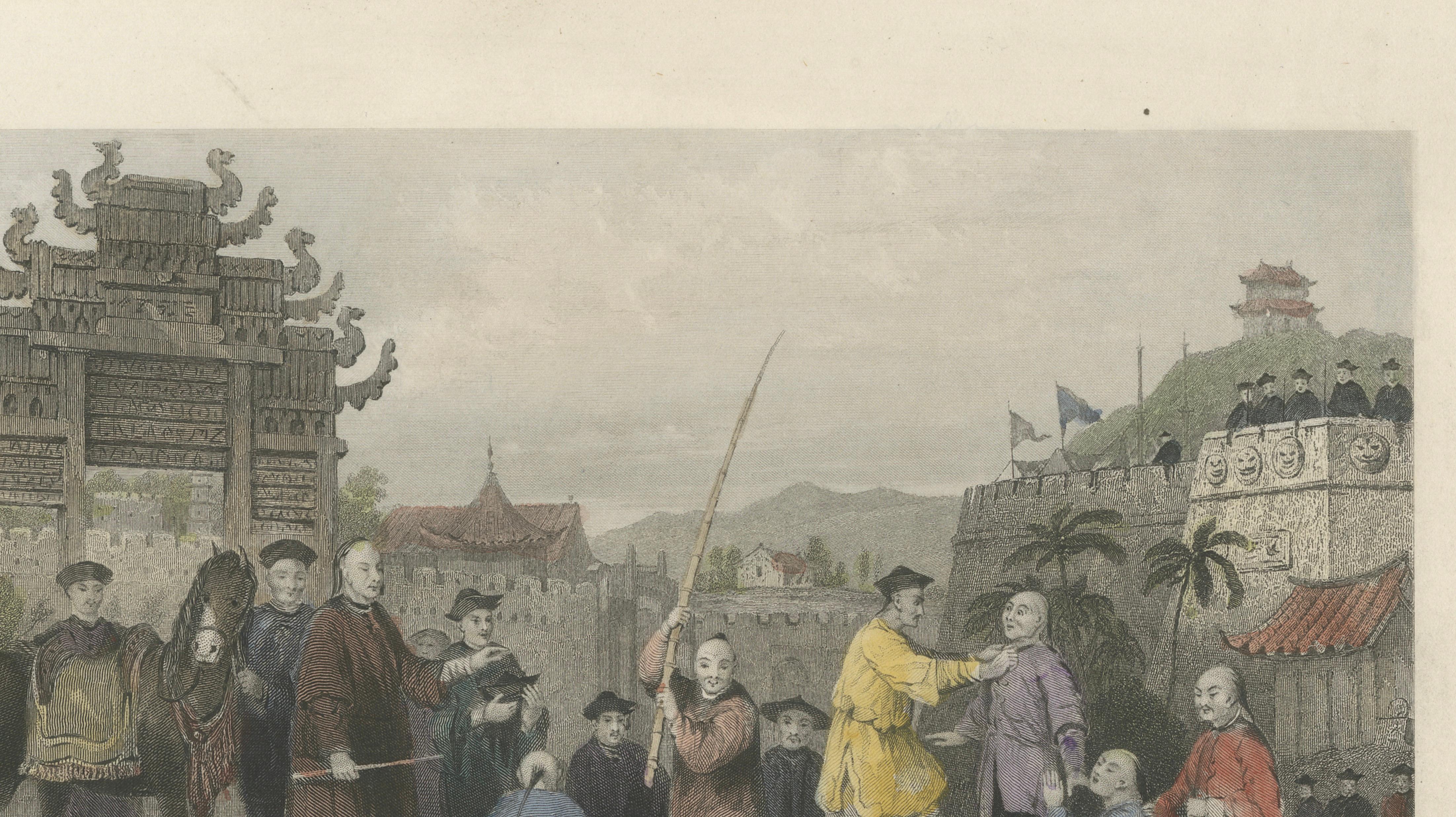 Antique China Punishment of the Bastinado Print – Thomas Allom, 1843