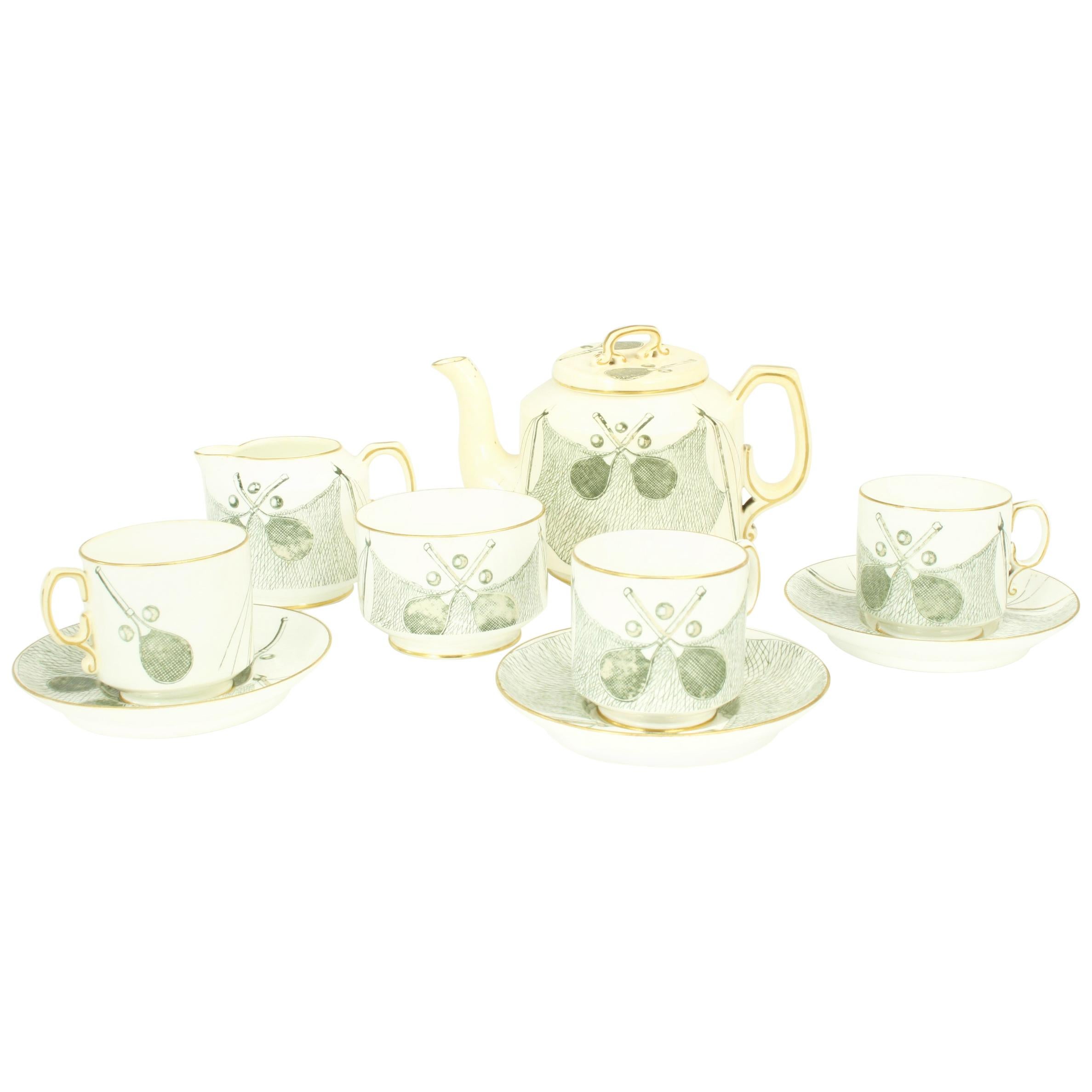 Antique China Tennis Tea Set by George Jones & Sons, 19th Century For Sale