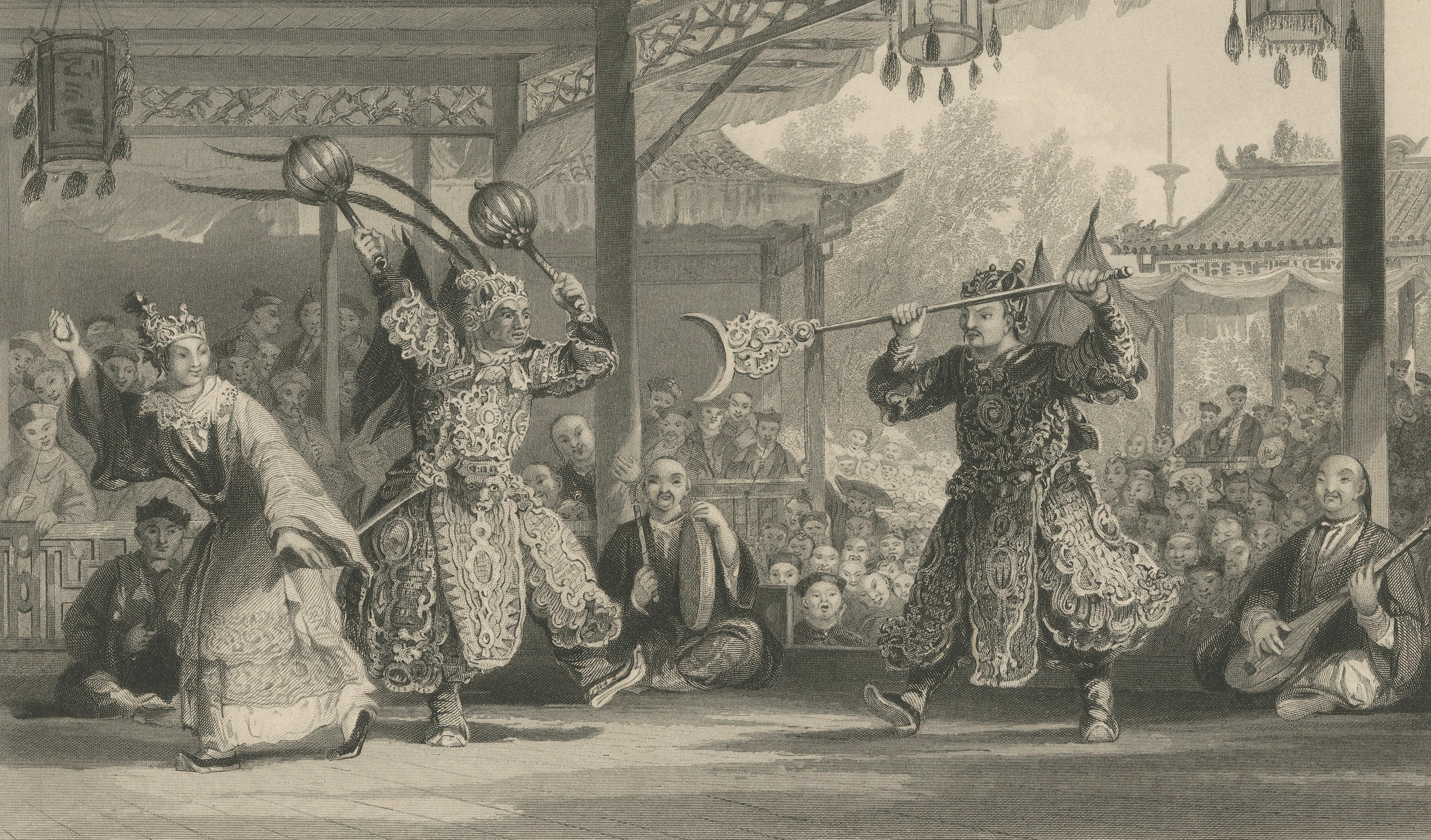 Antique China Theatre Scene Sun and Moon Print – Thomas Allom, 1843