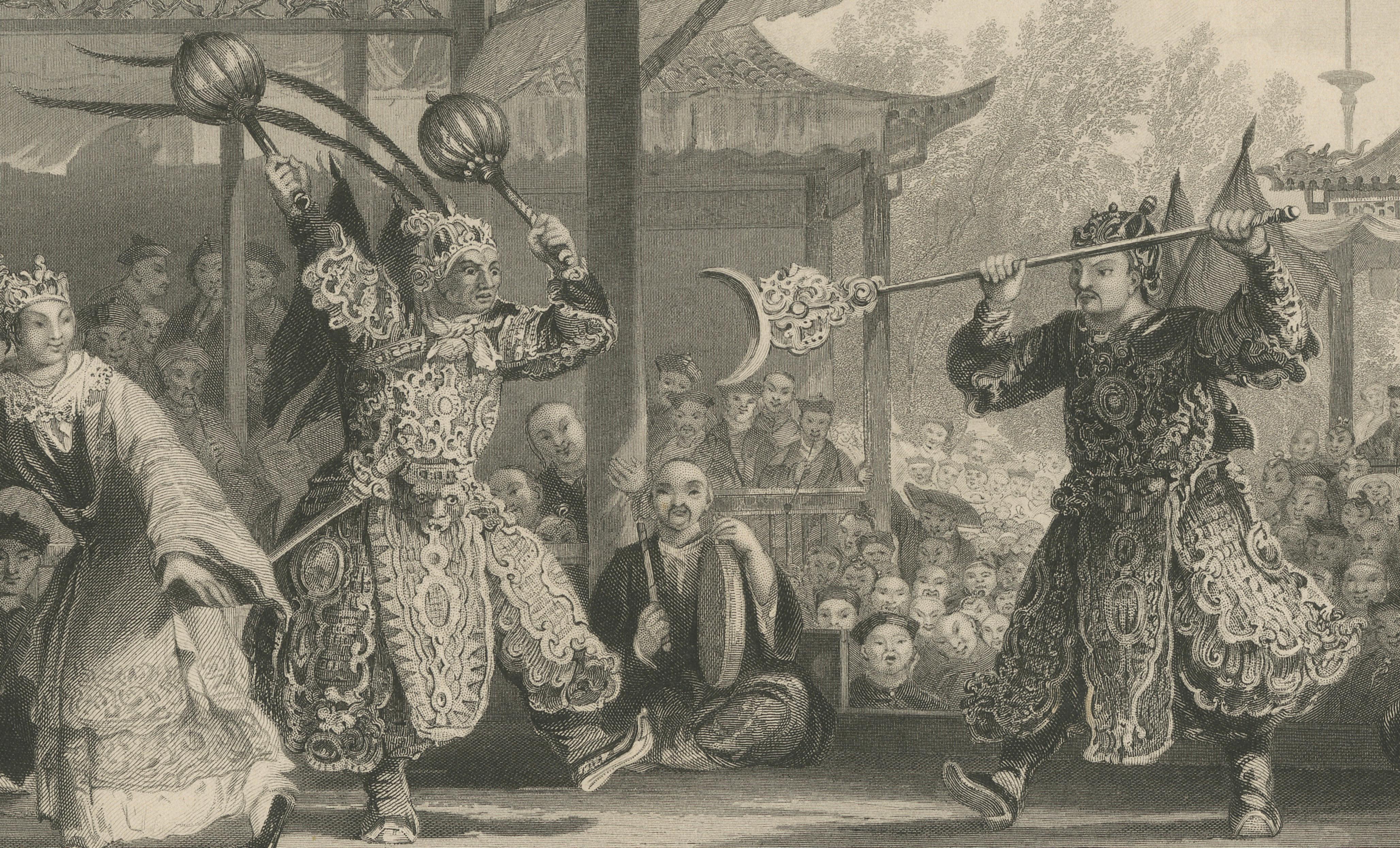Antique China Theatre Scene Sun and Moon Print – Thomas Allom, 1843