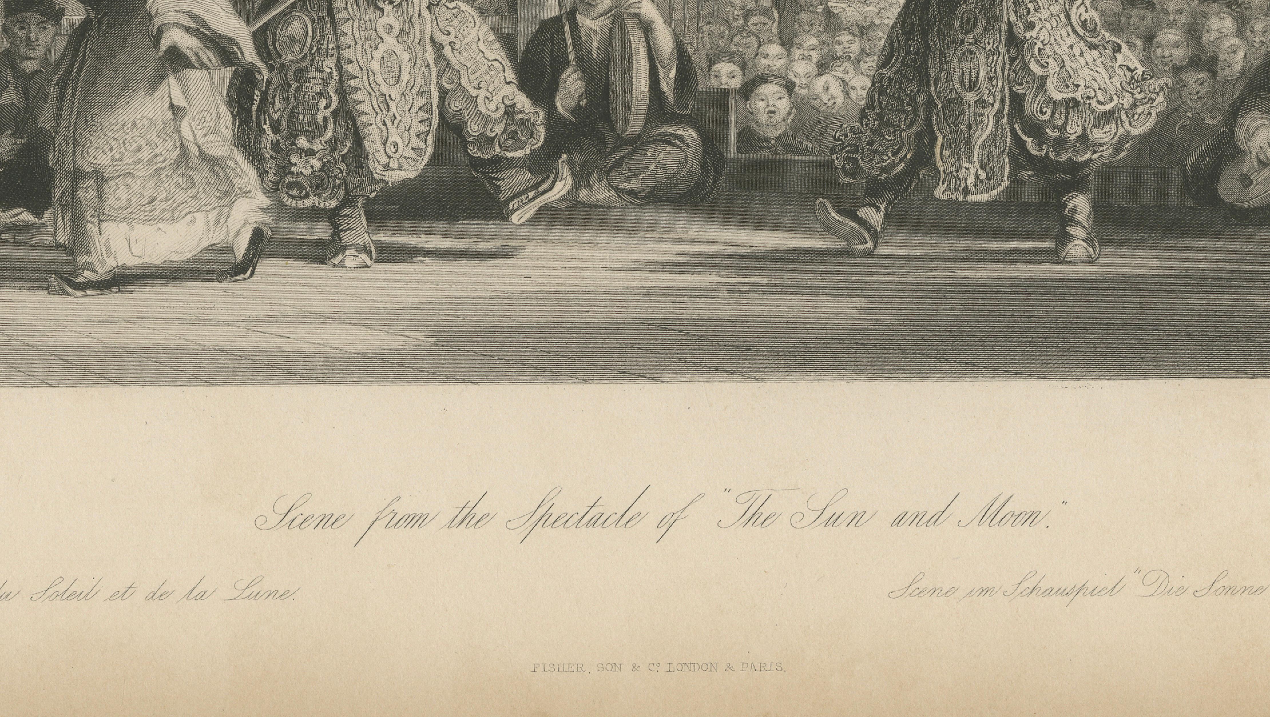 Antique China Theatre Scene Sun and Moon Print – Thomas Allom, 1843