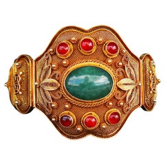 Bracelet chinois ancien en jade, cornaline et argent doré51 g
