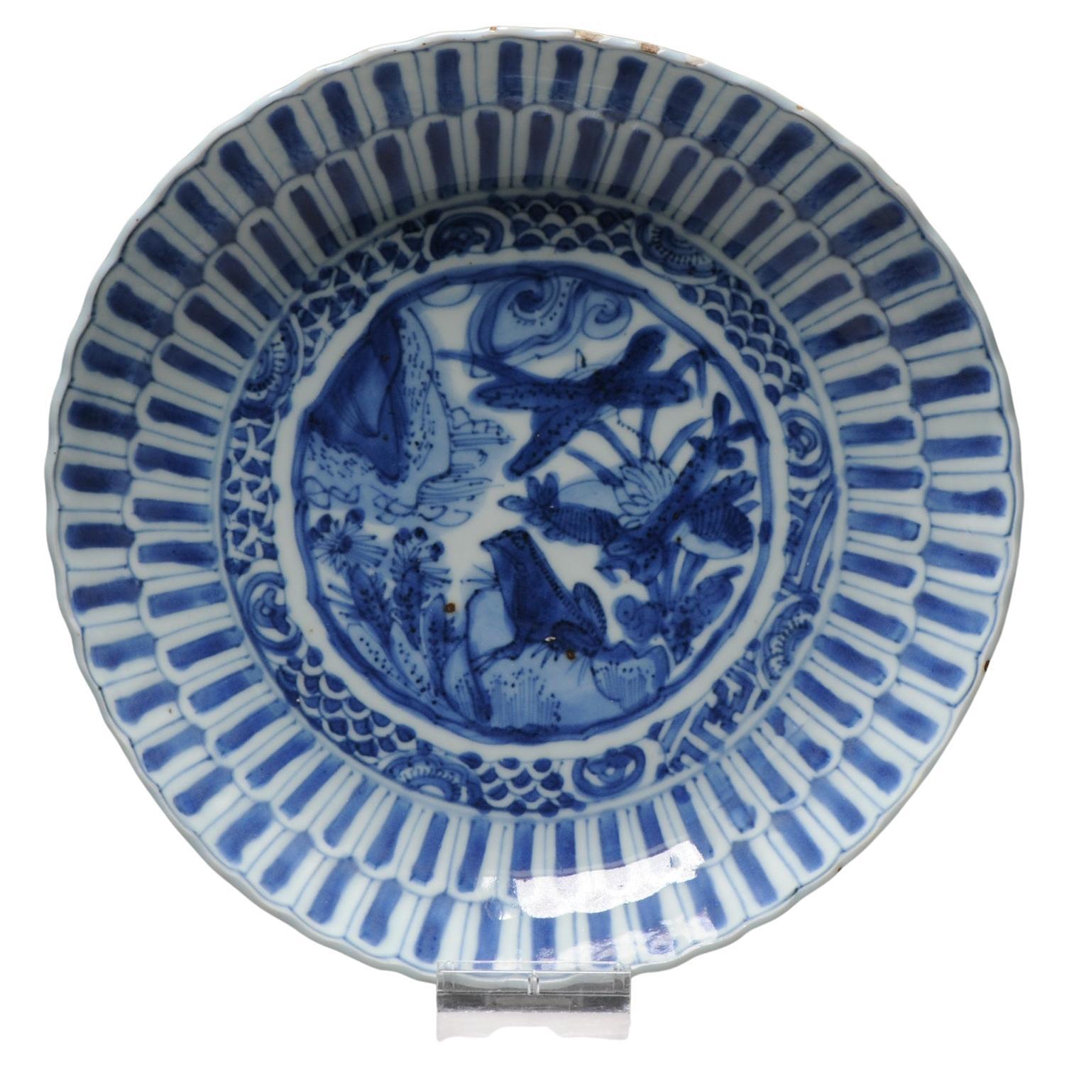 Antiker chinesischer 16/17C Chinesischer Porzellan Ming Transitional Kraak-Teller FROG