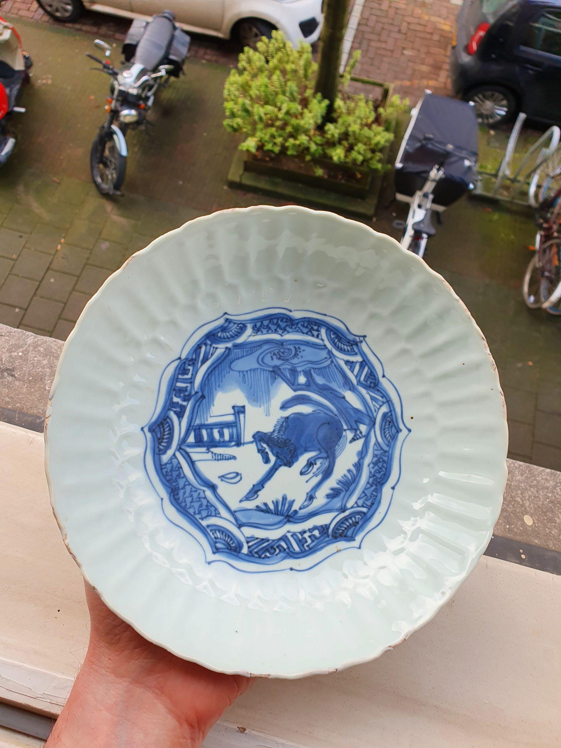 18th Century and Earlier Antique Chinese 16/17c Chinese Porcelain Ming Transitional Kraak Plate Horse