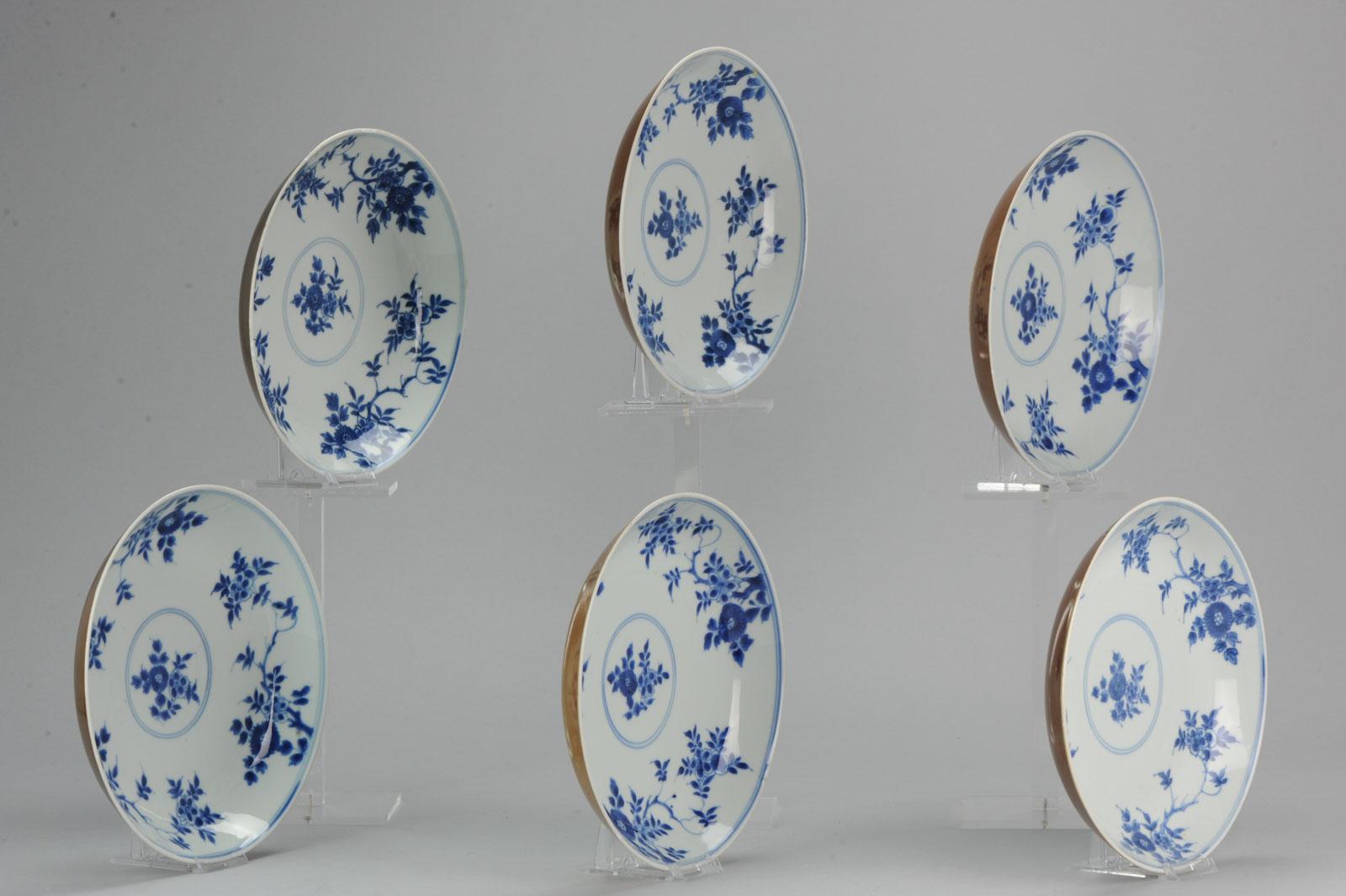 Antique Chinese 1700 Kangxi Period Batavian Blue White Dinner Set Marked Fishes For Sale 2