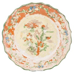 Antique Chinese 17C Porcelain Ming/Transitional Dish Green Glaze Carved