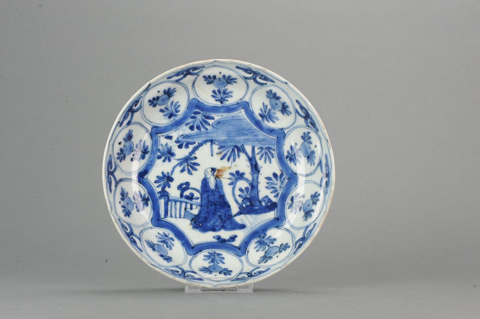 Plat Kraak Literati chinois ancien de 17C en porcelaine Ming/Transitional Kraak Bon état à Amsterdam, Noord Holland
