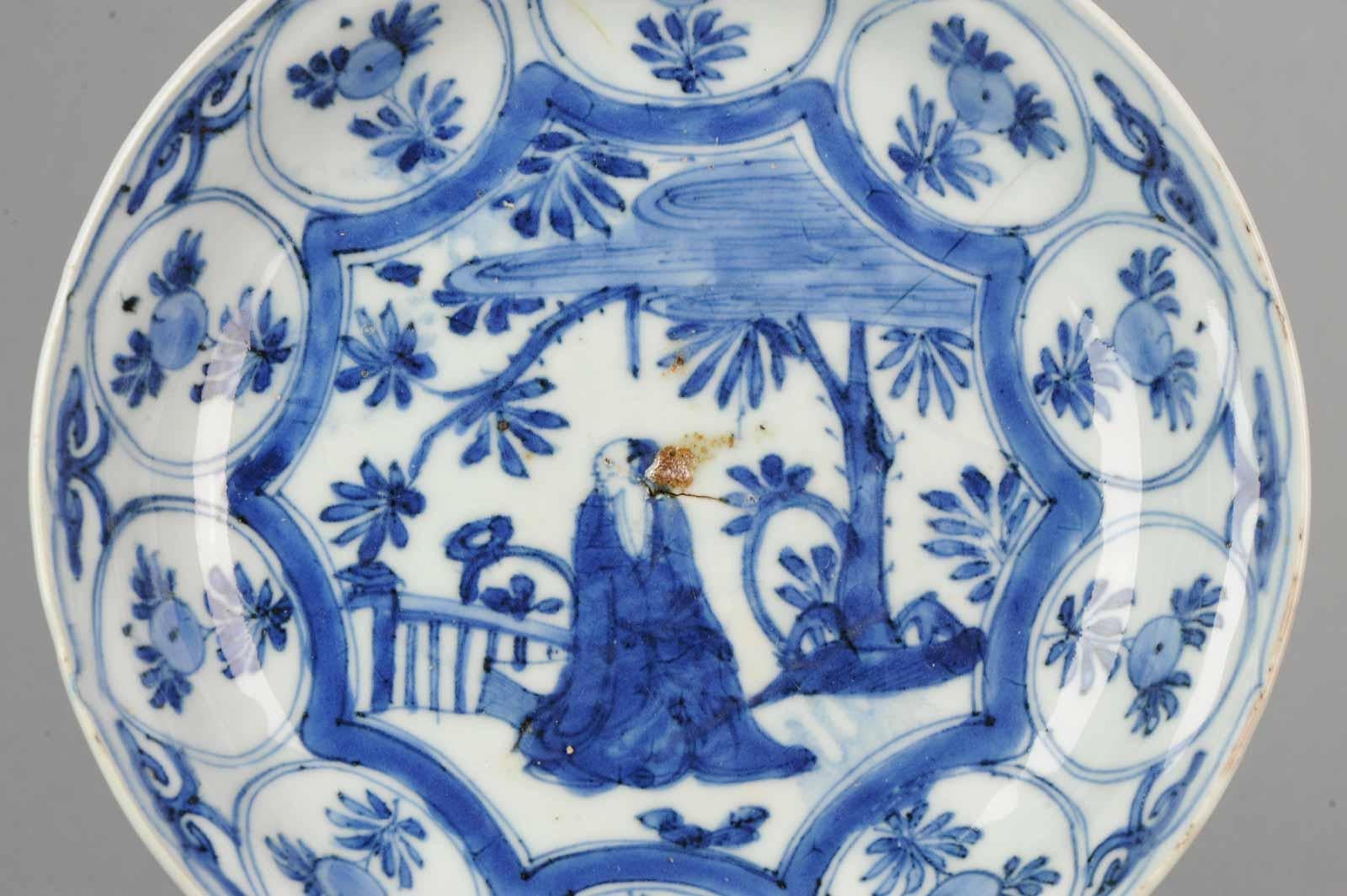 XVIIIe siècle et antérieur Plat Kraak Literati chinois ancien de 17C en porcelaine Ming/Transitional Kraak