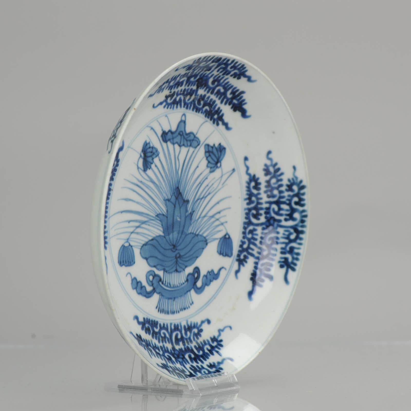 18th Century and Earlier Antique Chinese 17th Century Blue White Shunzhi / Kangxi Lotus Pond Porcelain For Sale