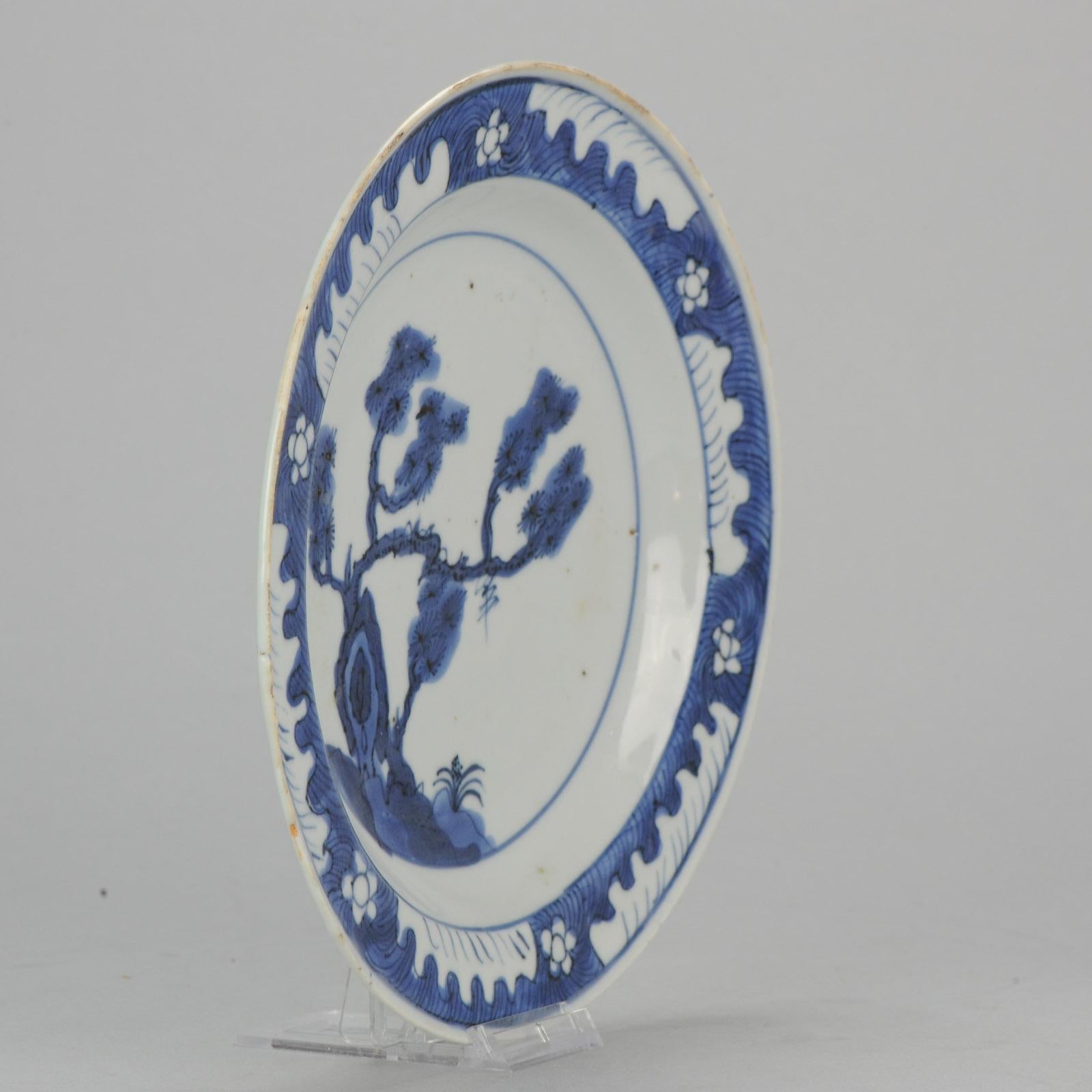 Antique Chinese 17th C Porcelain Ming/Transitional Plate Blue Tianqi Chongzhen For Sale 5