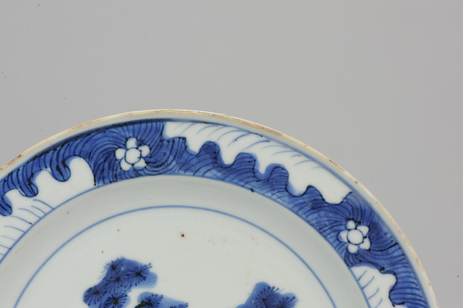 Antique Chinese 17th C Porcelain Ming/Transitional Plate Blue Tianqi Chongzhen For Sale 9