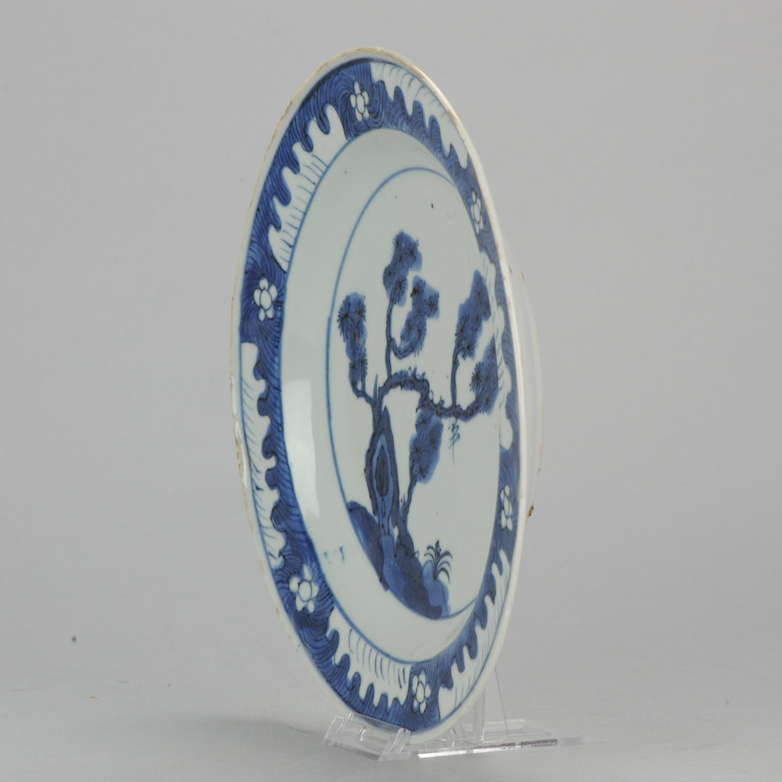 Chinois Antique assiette en porcelaine chinoise du 17ème siècle de type Ming/Transitionnel Bleu Tianqi Chongzhen en vente
