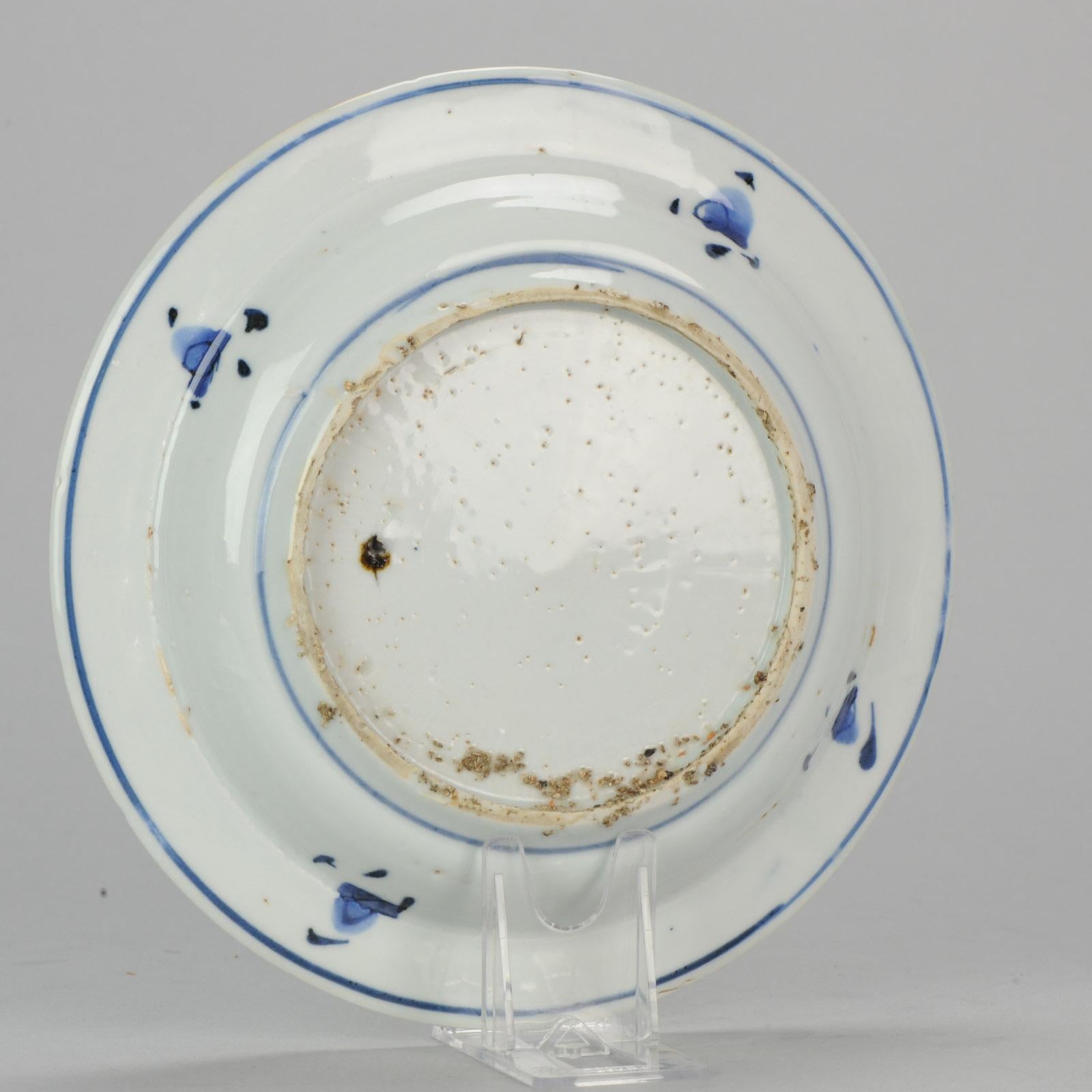 XVIIIe siècle et antérieur Antique assiette en porcelaine chinoise du 17ème siècle de type Ming/Transitionnel Bleu Tianqi Chongzhen en vente