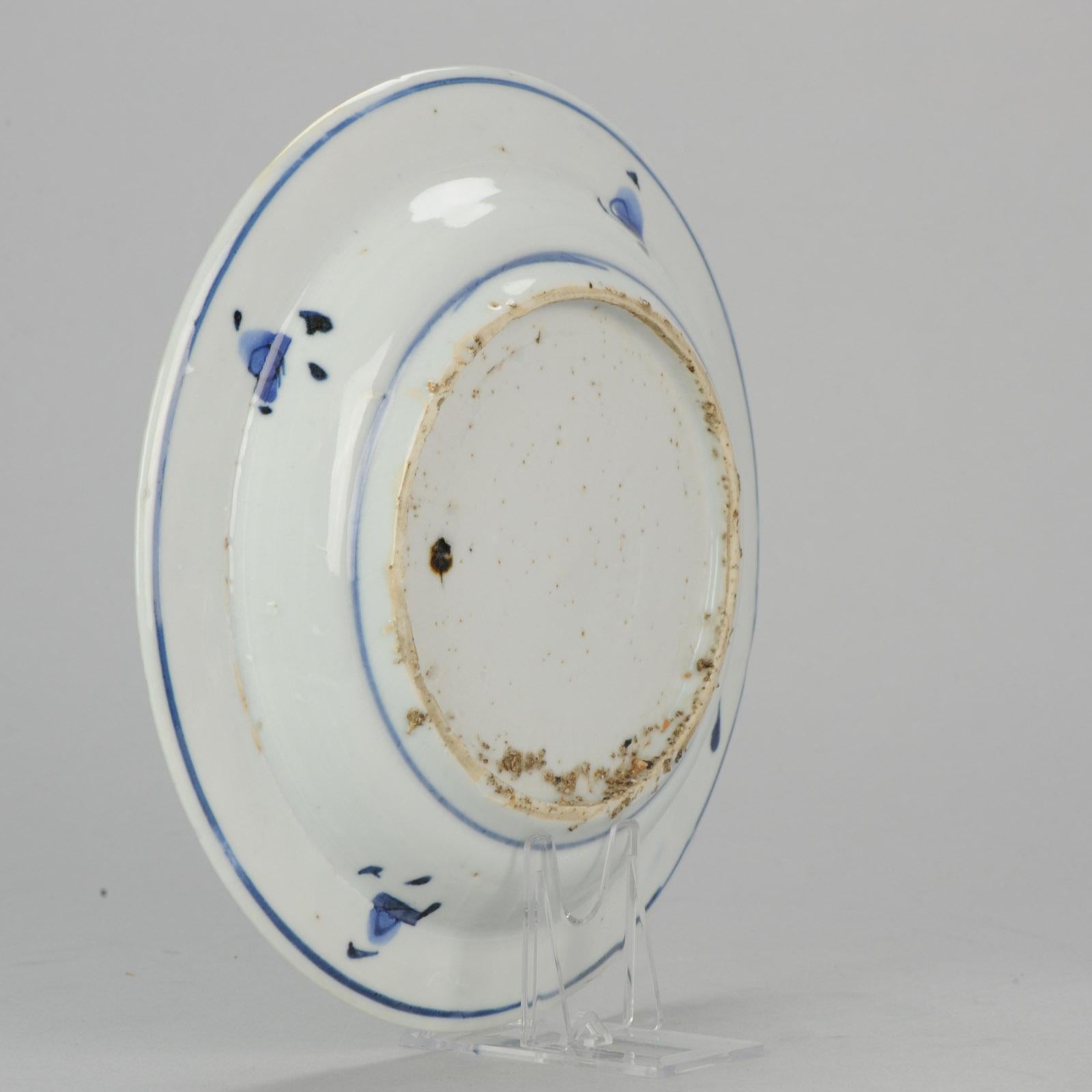 Porcelaine Antique assiette en porcelaine chinoise du 17ème siècle de type Ming/Transitionnel Bleu Tianqi Chongzhen en vente