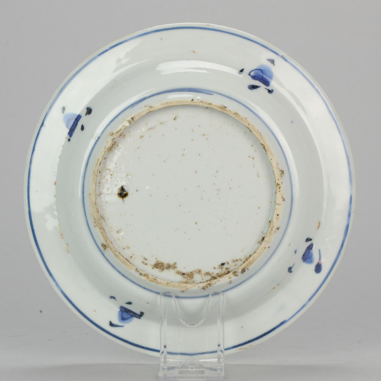 Antique Chinese 17th C Porcelain Ming/Transitional Plate Blue Tianqi Chongzhen For Sale 1
