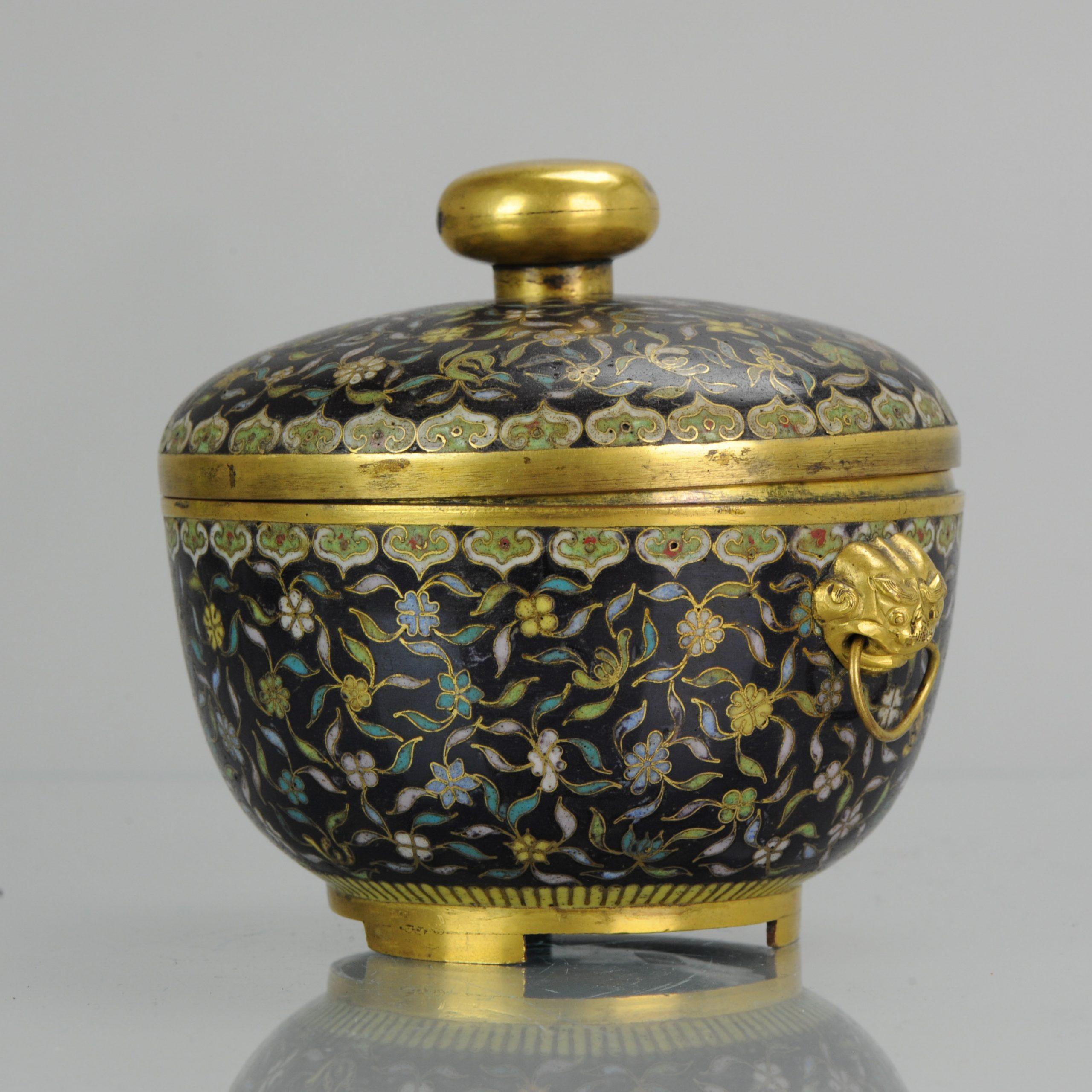 Antique Chinese Bronze Cloisonné Lidded Kamcheng SE Asia market B For Sale 5