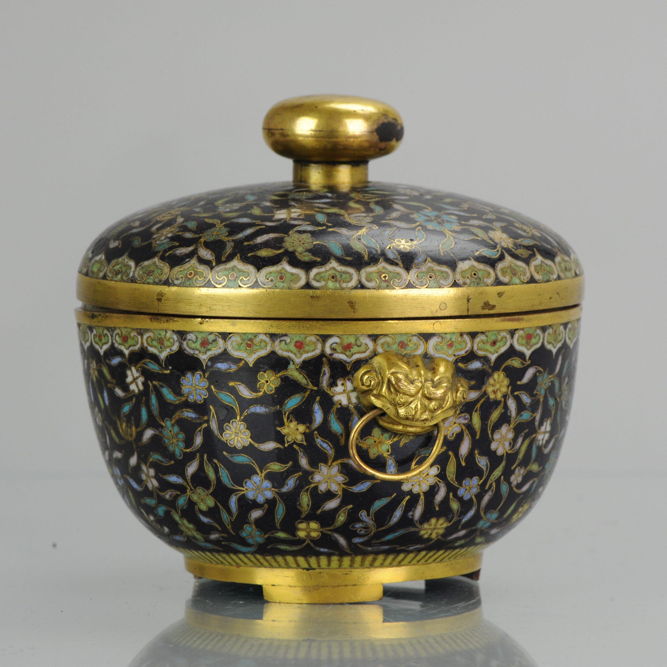 18th Century and Earlier Antique Chinese Bronze Cloisonné Lidded Kamcheng SE Asia market B For Sale