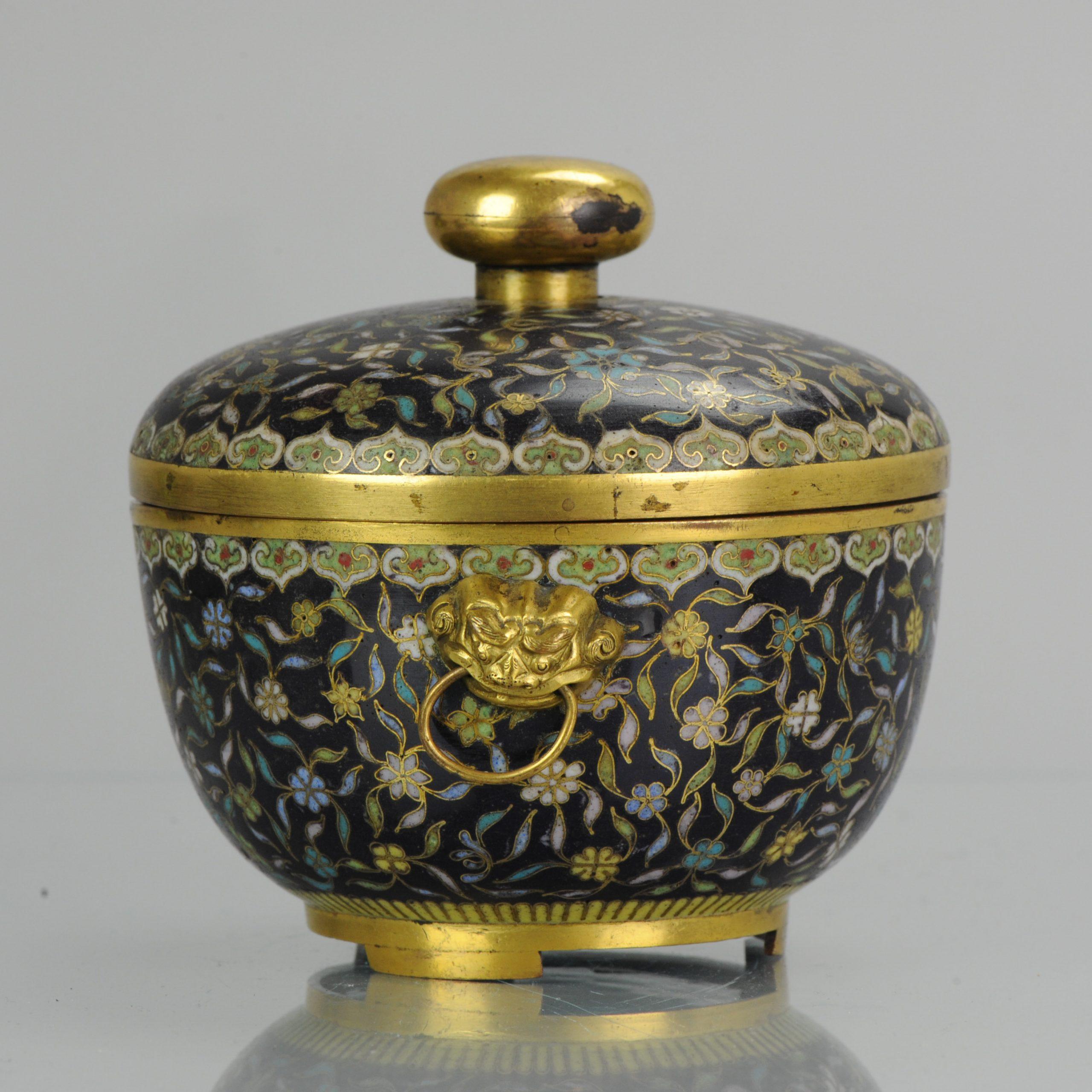 Antique Chinese Bronze Cloisonné Lidded Kamcheng SE Asia market B For Sale 1