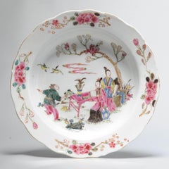 Antique Chinese 18c Famille Rose Figural Lady Plate Yongzheng/ Early Qianlong