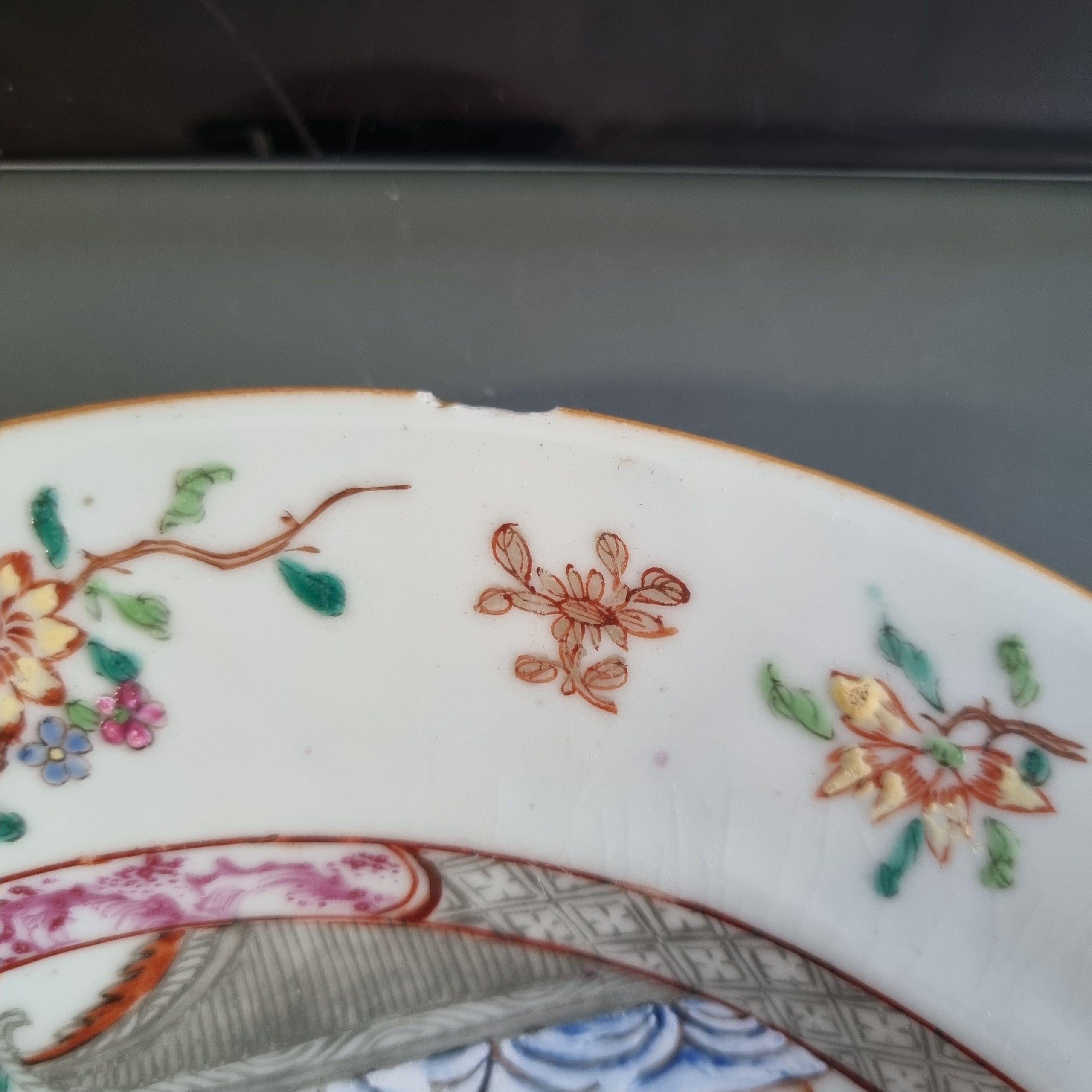 Sharing with you this lovely dish from the 18th century, Yongzheng or early Qianlong period. Unusual decoration.
Still researching the scene.

Condition
1 fritspot to rim and minimal fleebites to rim. Size 226x27mm DiameterxHeight
Period
18th