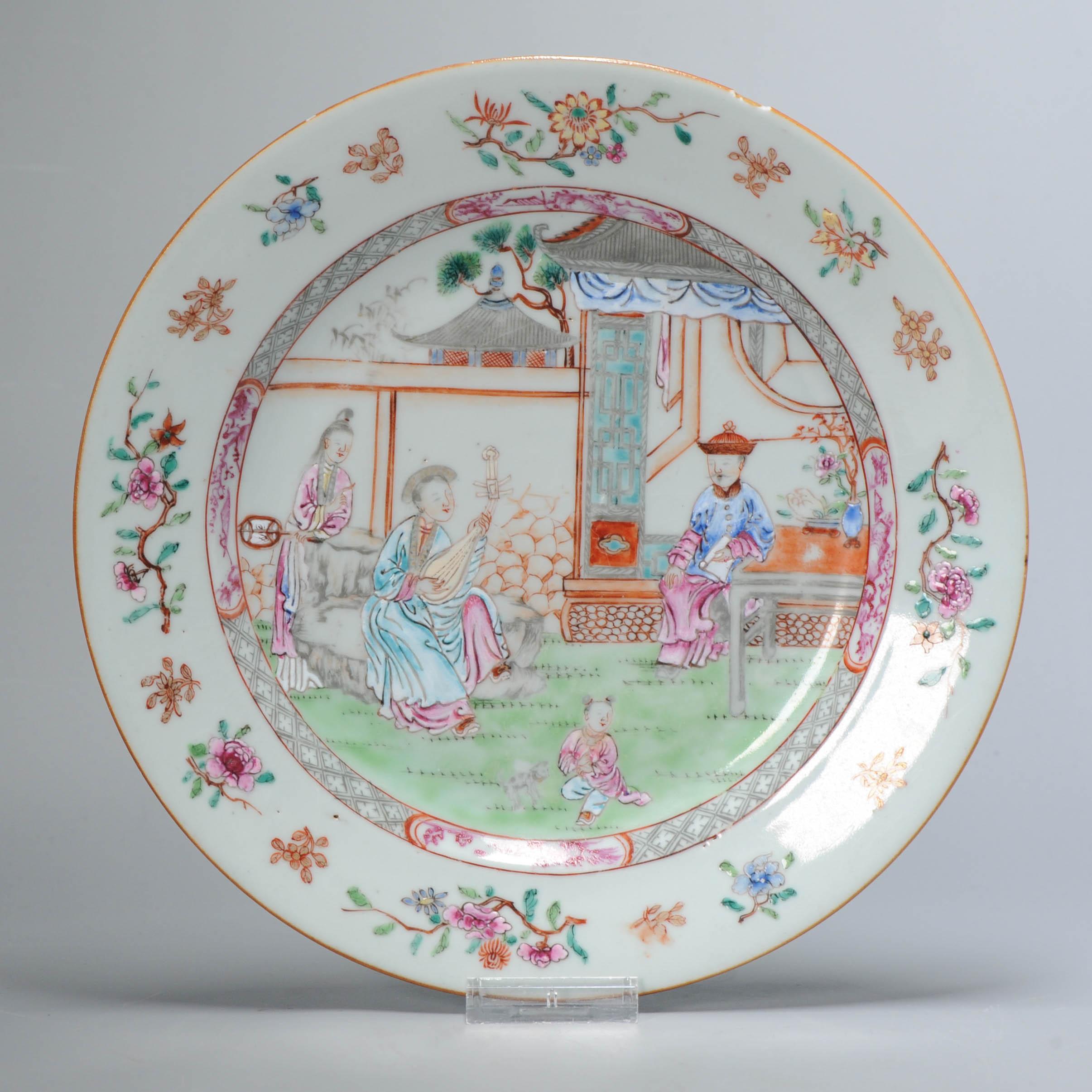 Qing Antique Chinese 18th C Famille Rose Figural Lady Plate Yongzheng/ Early Qianlong For Sale