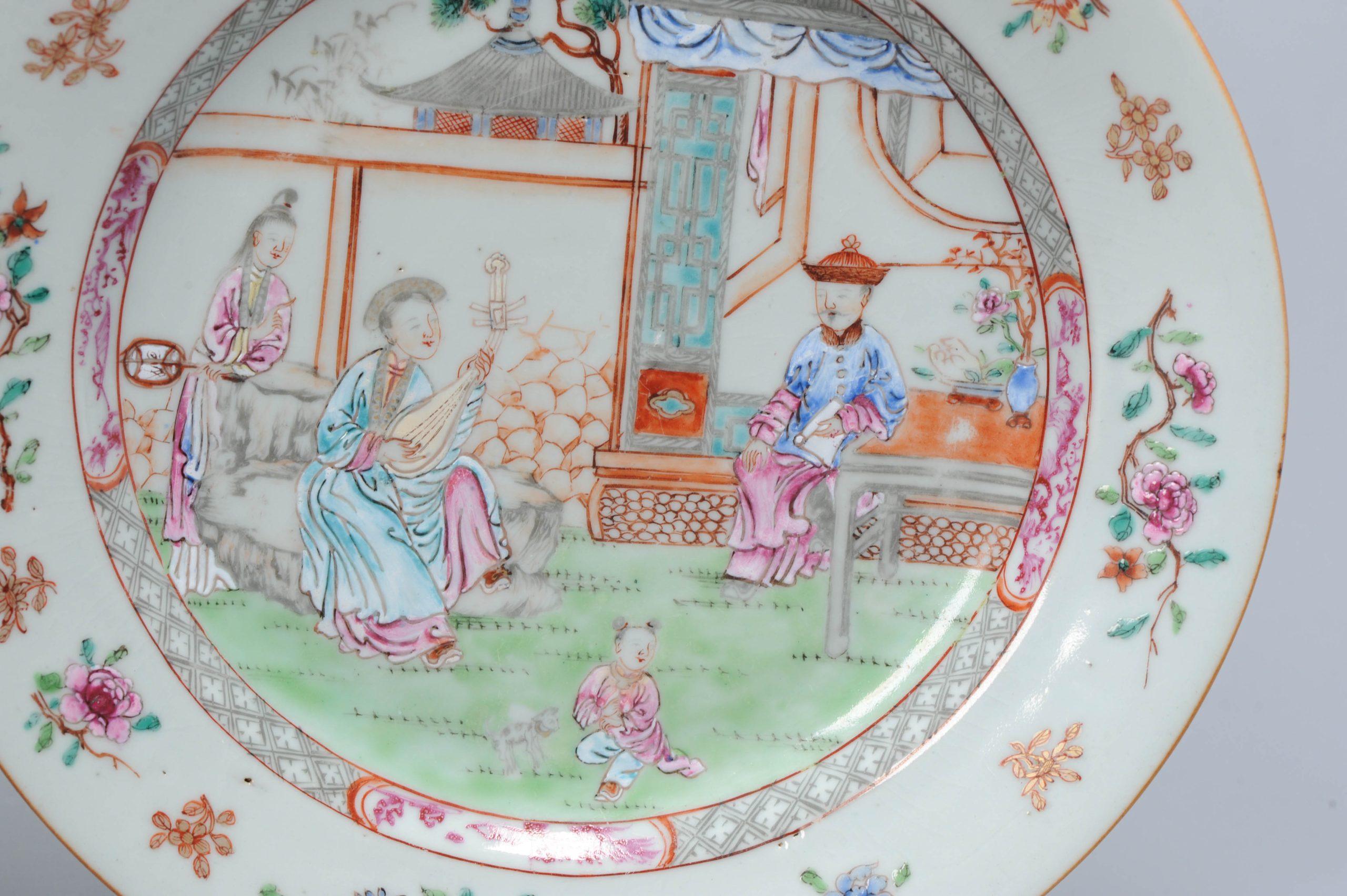 Antique Chinese 18th C Famille Rose Figural Lady Plate Yongzheng/ Early Qianlong For Sale 1