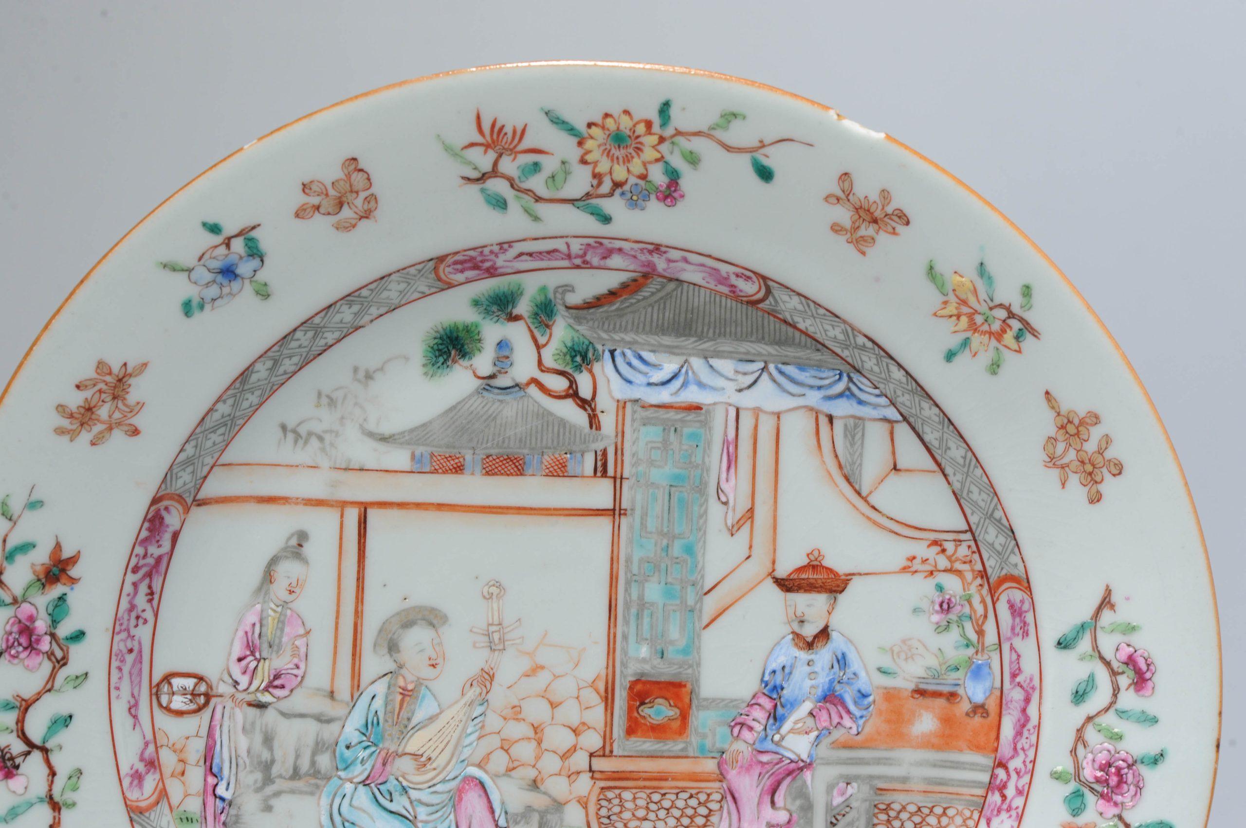 Antique Chinese 18th C Famille Rose Figural Lady Plate Yongzheng/ Early Qianlong For Sale 2