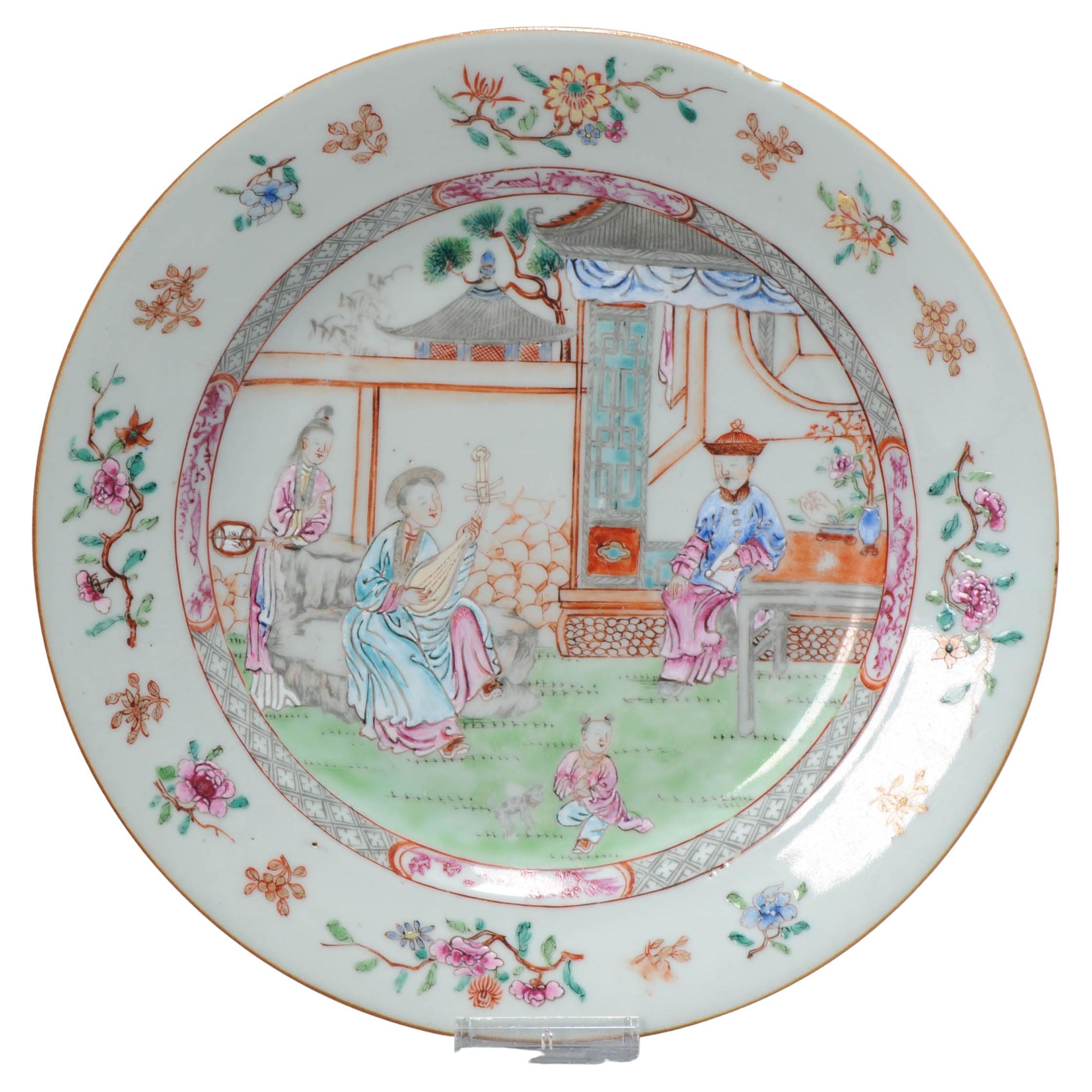 Antique Chinese 18th C Famille Rose Figural Lady Plate Yongzheng/ Early Qianlong For Sale