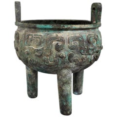 Antike chinesische 18-19. Jahrhundert archaischen Stil Bronze Tripod Ding Censer