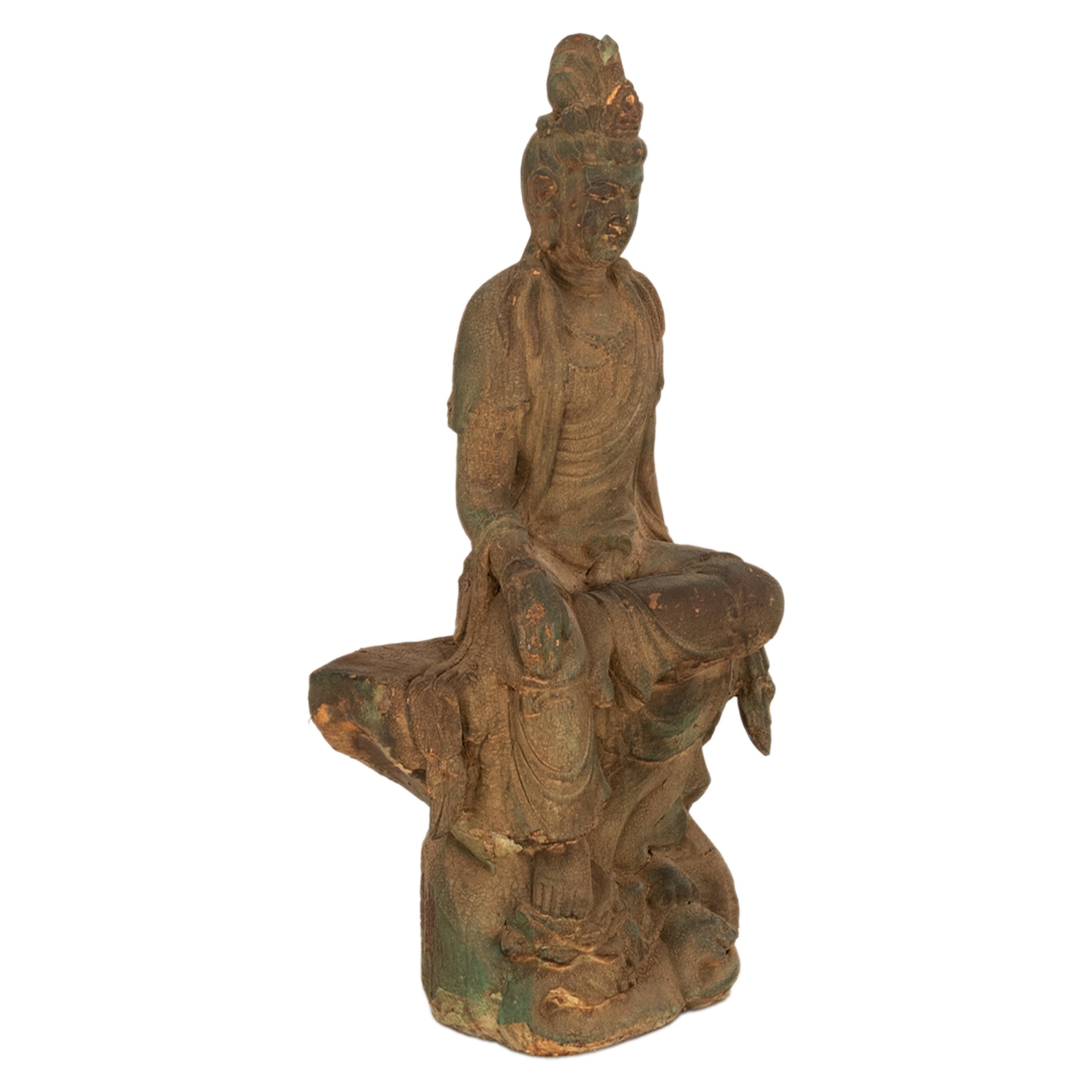 Antigua Estatua China del Siglo XVIII de la Dinastía Qing Gaunyin Bodhisattva de Madera Tallada Tallado en venta