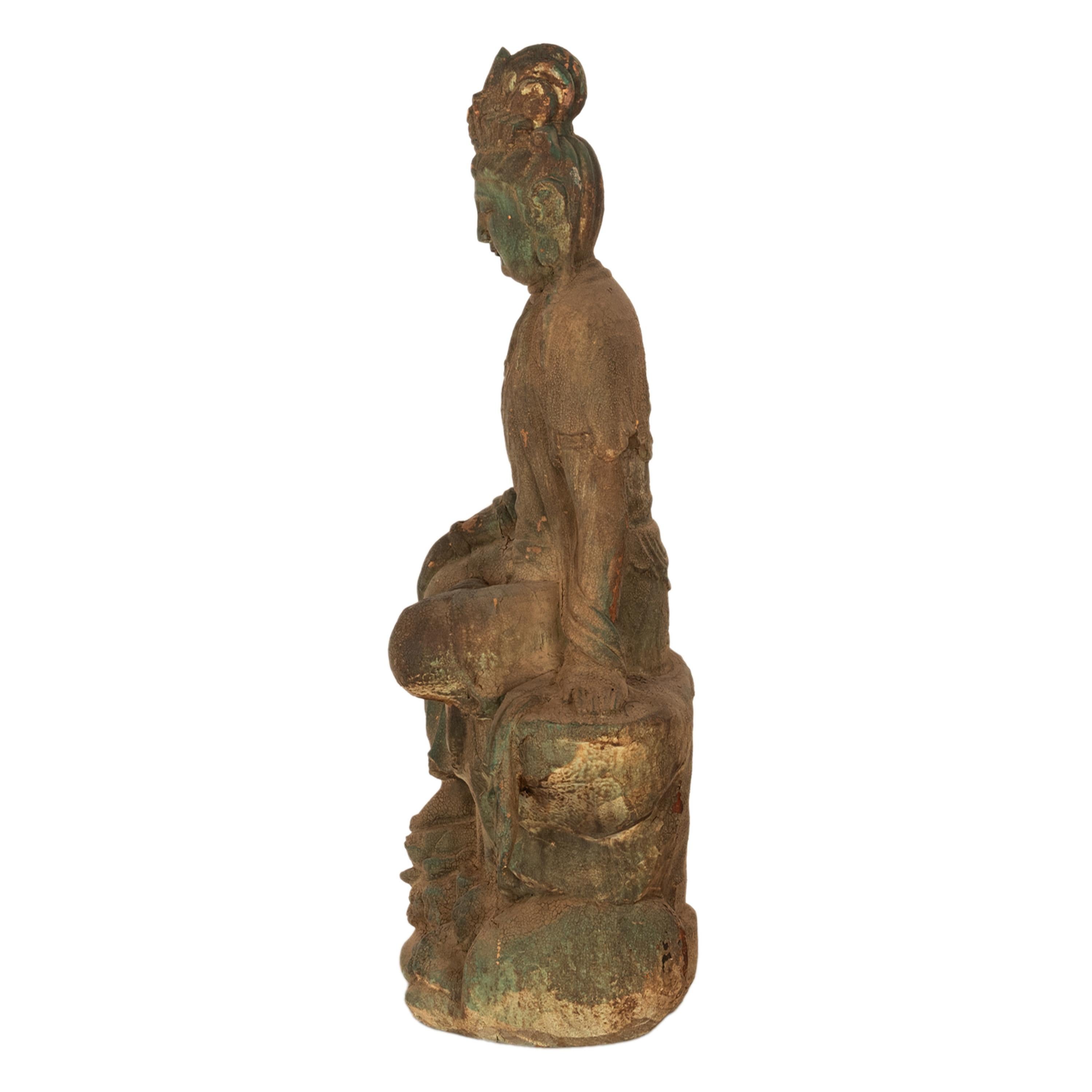 Antigua Estatua China del Siglo XVIII de la Dinastía Qing Gaunyin Bodhisattva de Madera Tallada en Bueno estado para la venta en Portland, OR