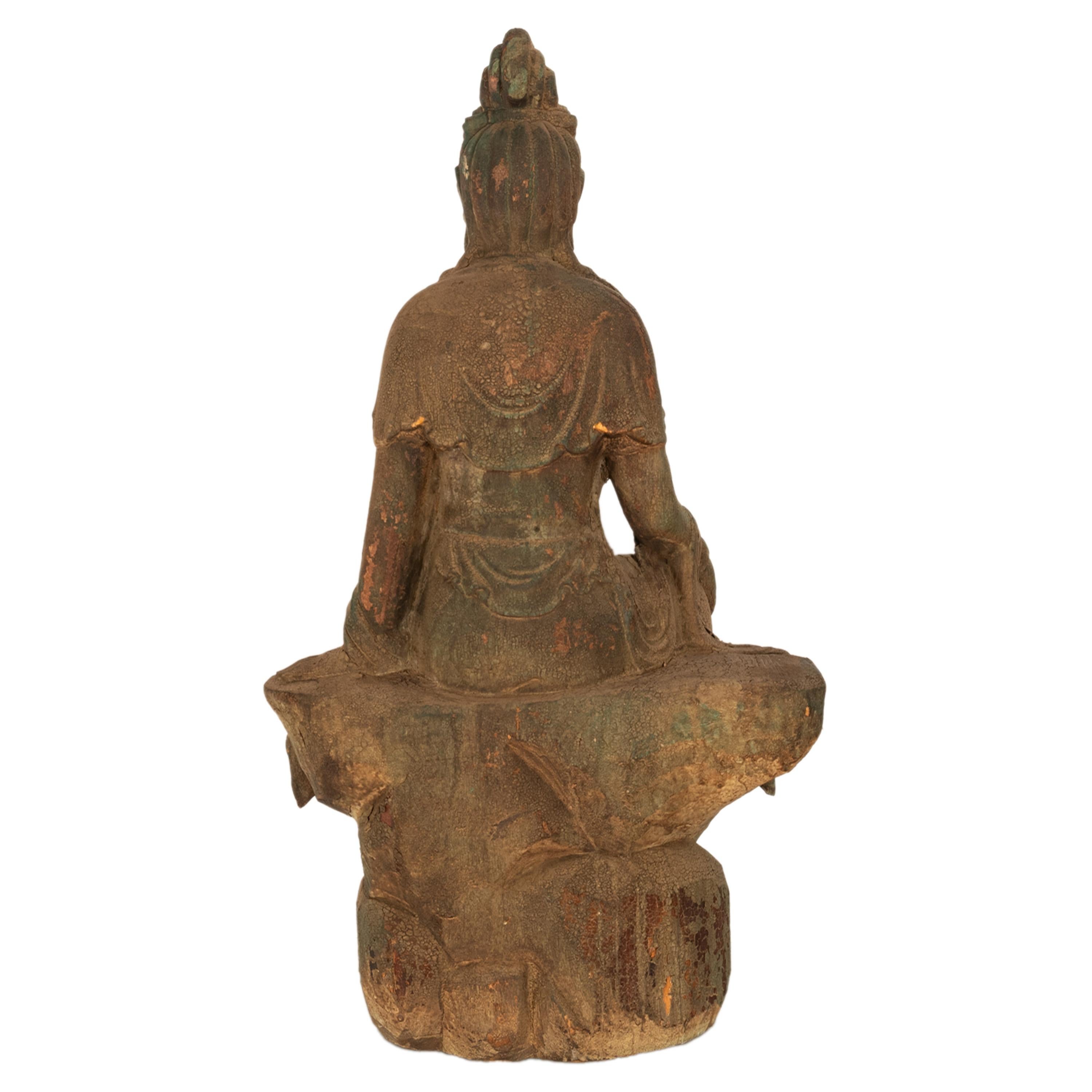 Antigua Estatua China del Siglo XVIII de la Dinastía Qing Gaunyin Bodhisattva de Madera Tallada en venta 1