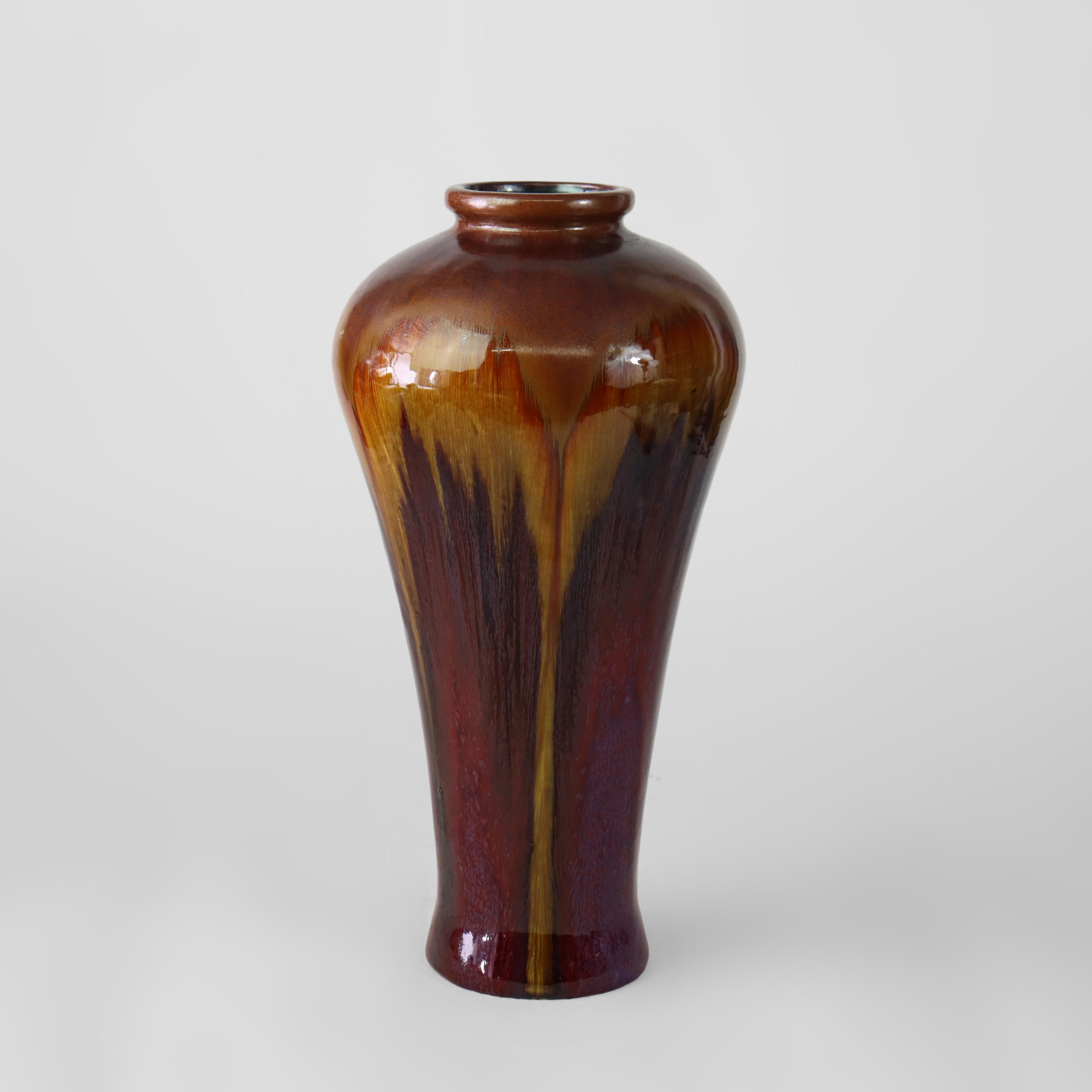 Ancien vase de sol flambé chinois non signé C1910 (19 1/8