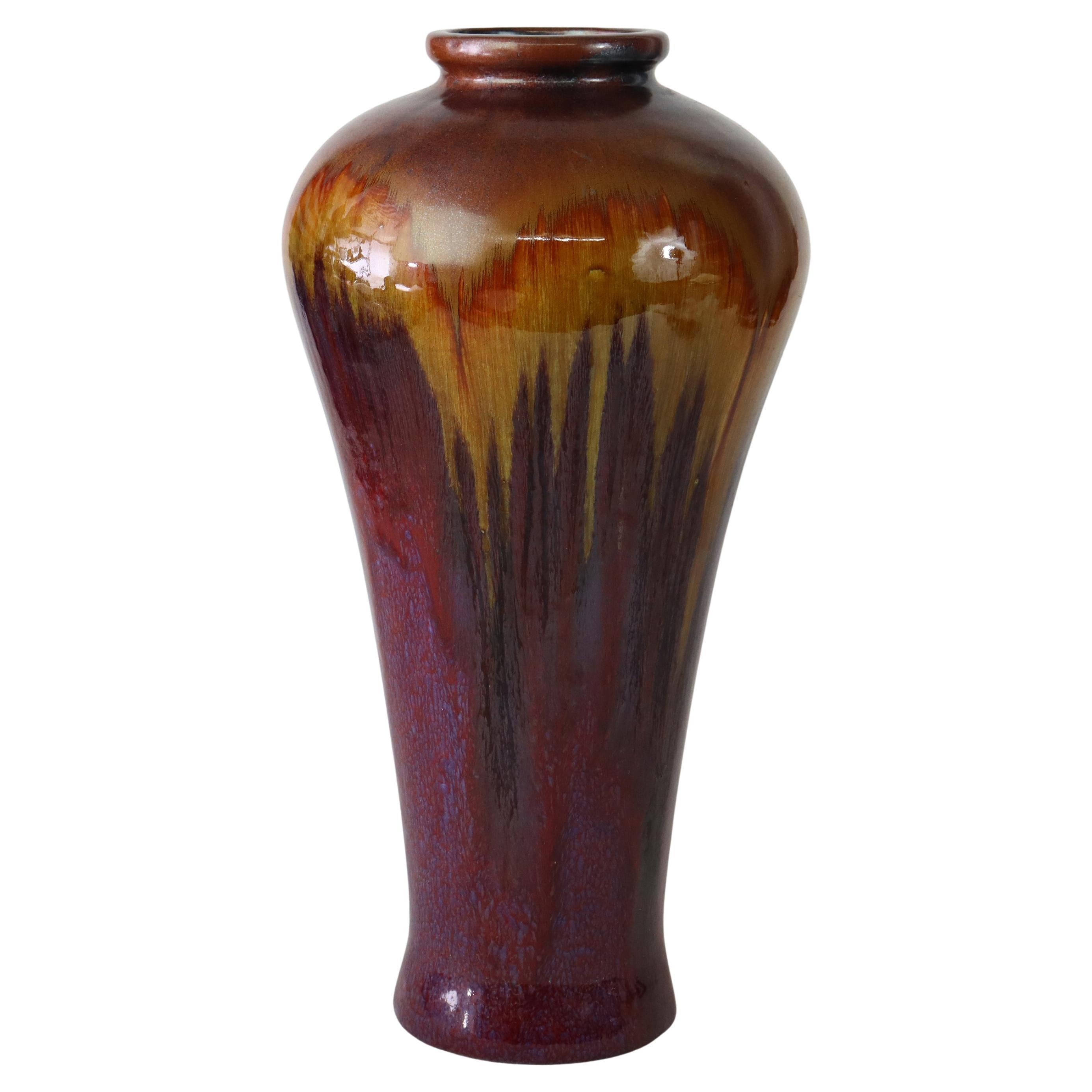 Antique Chinese 19" Tall Flambé Pottery Floor Vase C1910