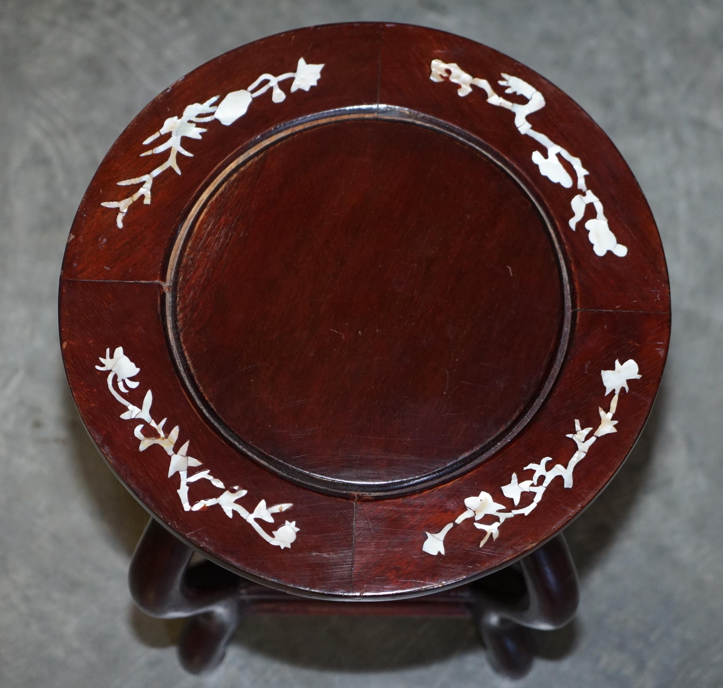Chinese Republic Circa 1930's Hardwood Mother of Pearl Inlaid Table & Stools For Sale 9