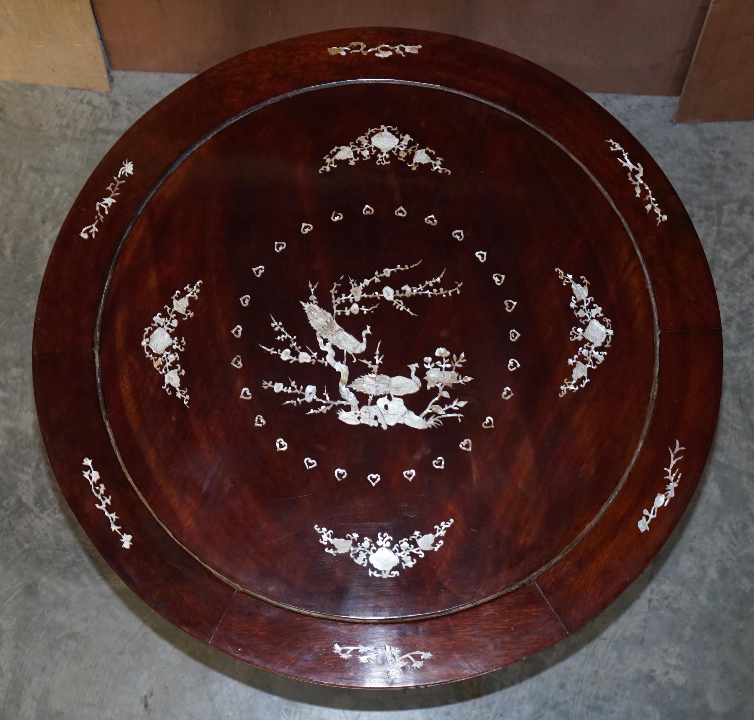 Chinese Export Chinese Republic Circa 1930's Hardwood Mother of Pearl Inlaid Table & Stools For Sale