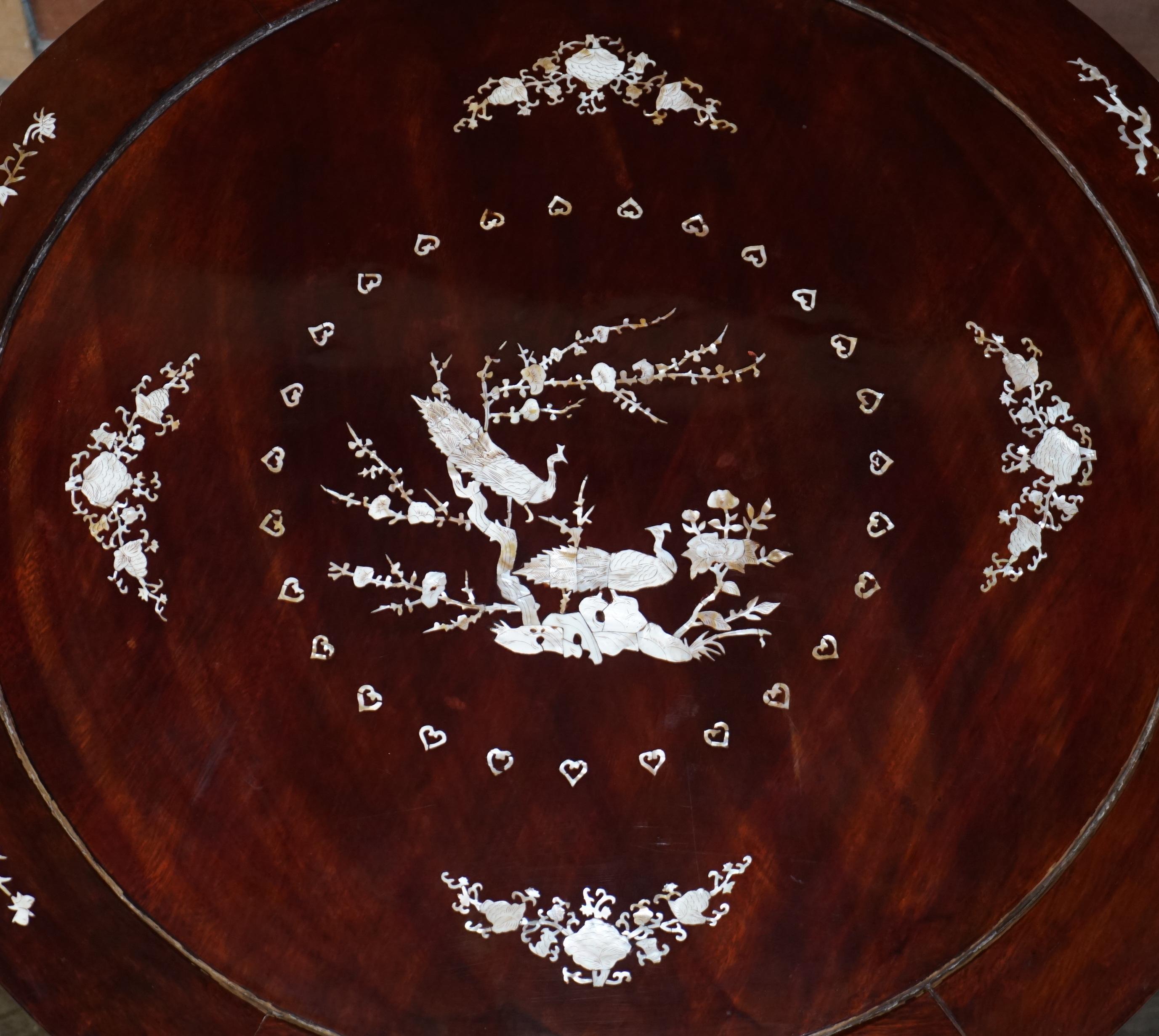 Hand-Crafted Chinese Republic Circa 1930's Hardwood Mother of Pearl Inlaid Table & Stools For Sale