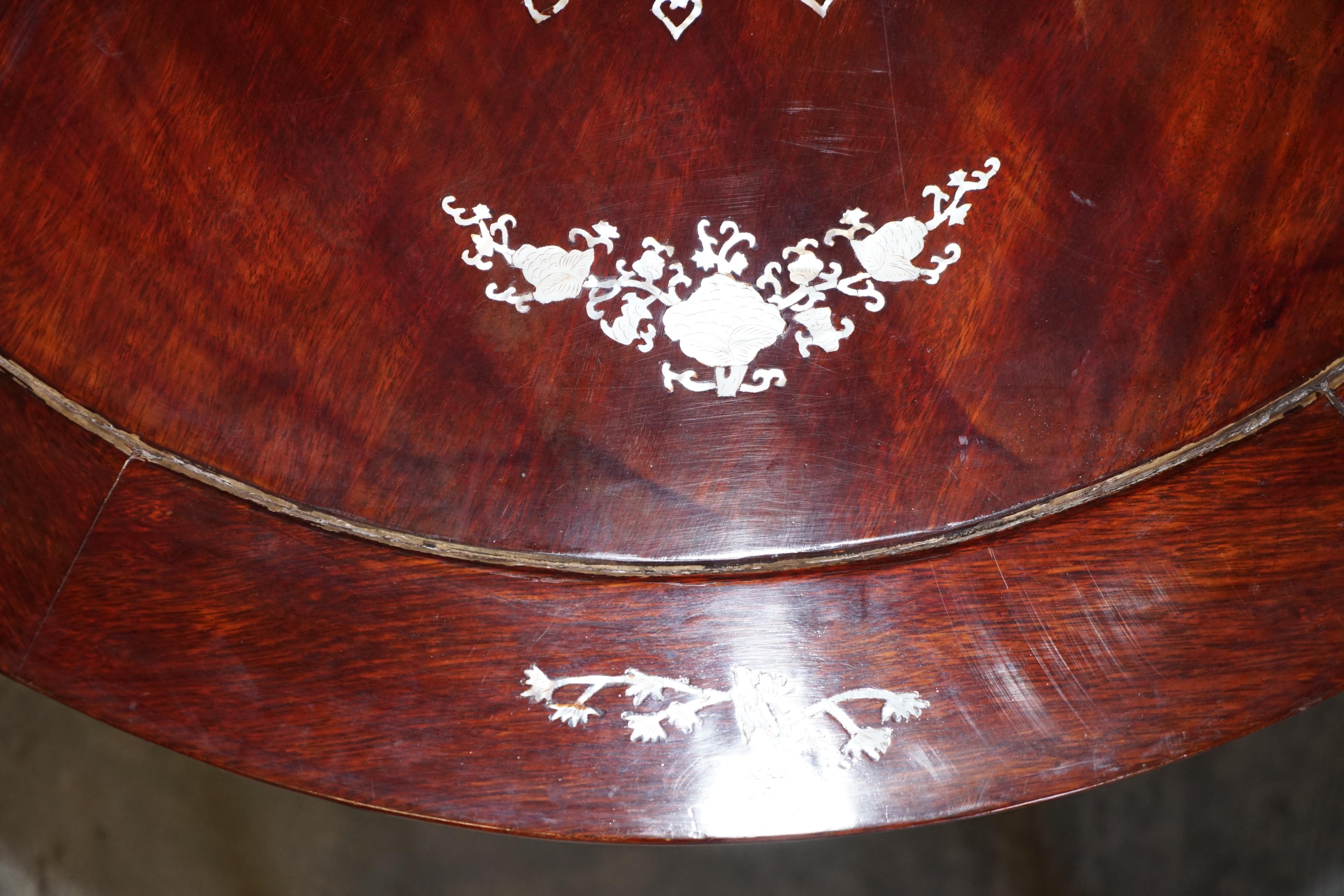 Chinese Republic Circa 1930's Hardwood Mother of Pearl Inlaid Table & Stools For Sale 1